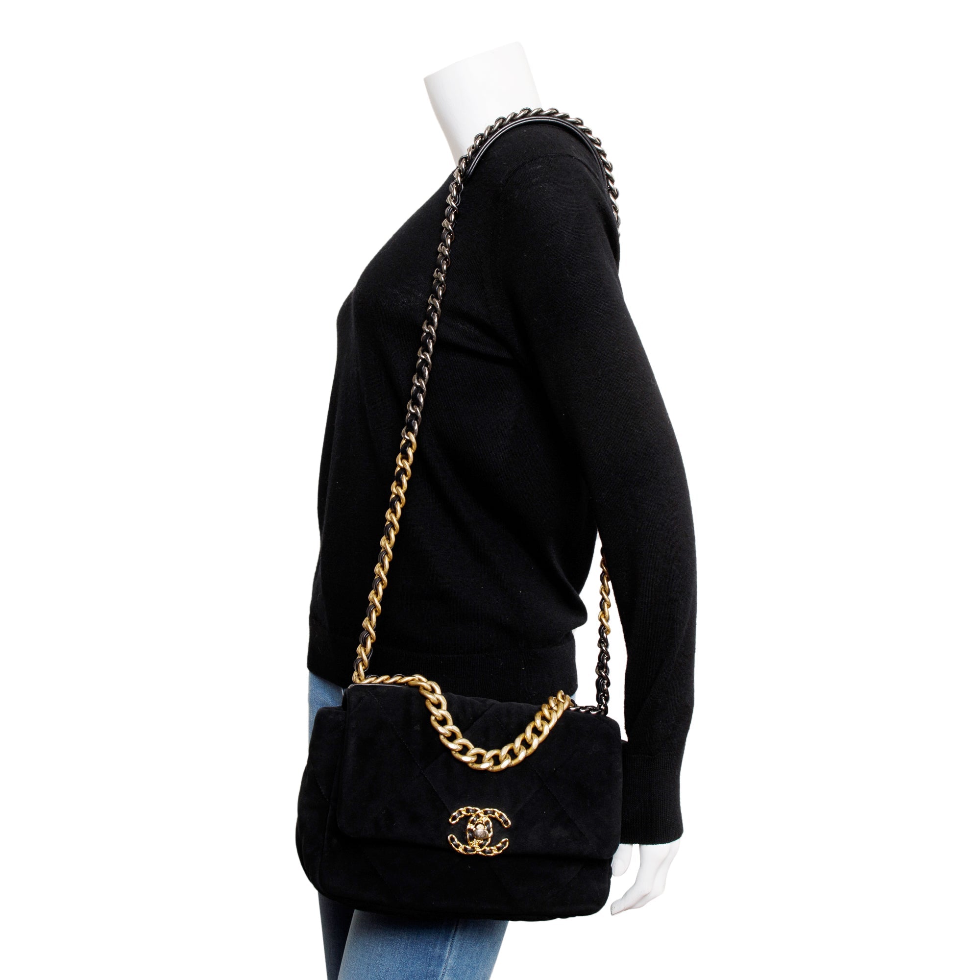 Chanel 2020 Black Velvet Medium 19 Flap Bag w/ Box & Authenticity Card