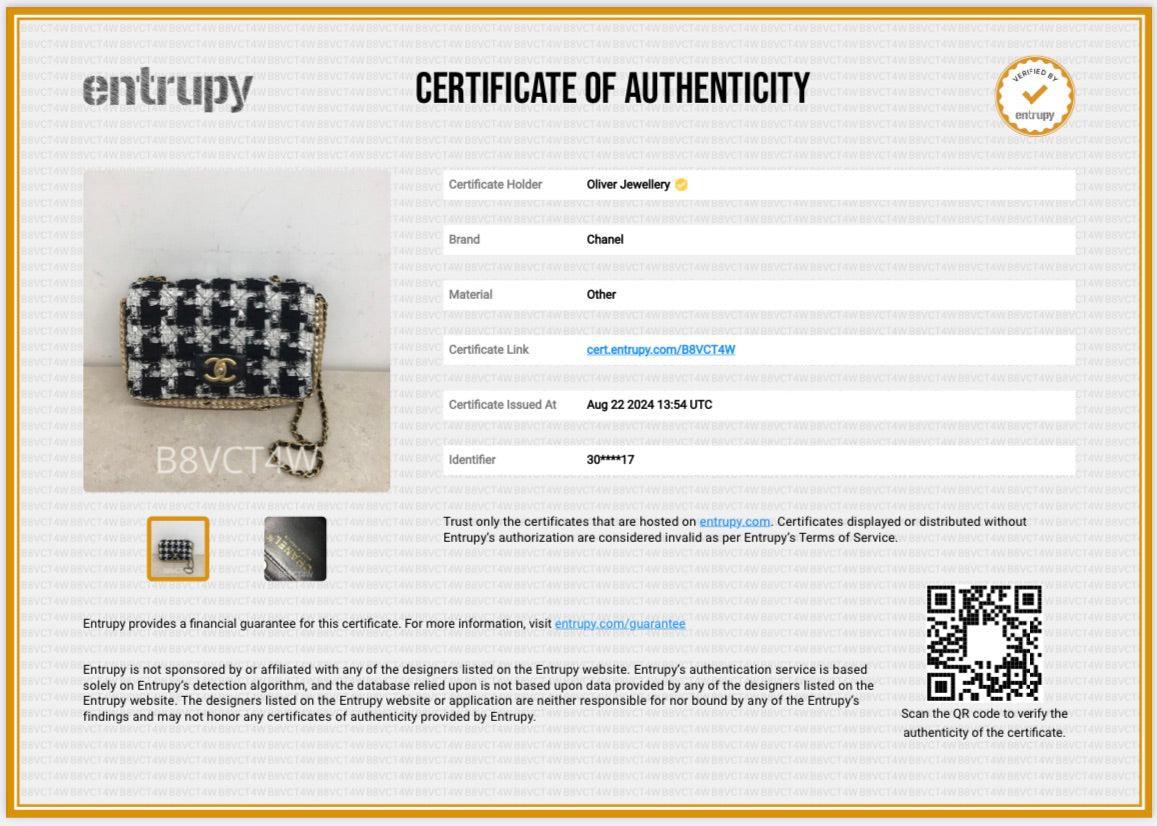 Chanel 2020 Black/White Tweed River Of Pearls Flap Bag w/ Authenticity Card