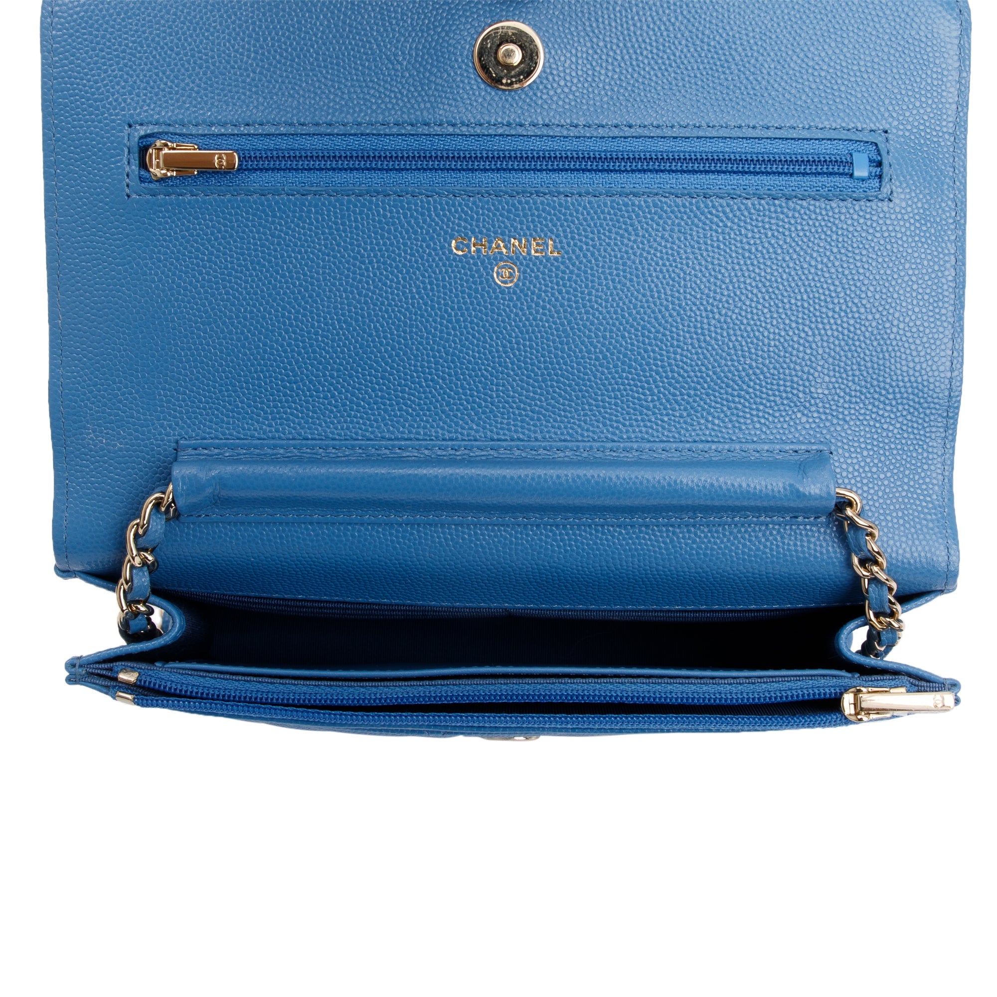 Chanel 2020 Blue Caviar Leather Classic Wallet on Chain w/ Box & Receipt