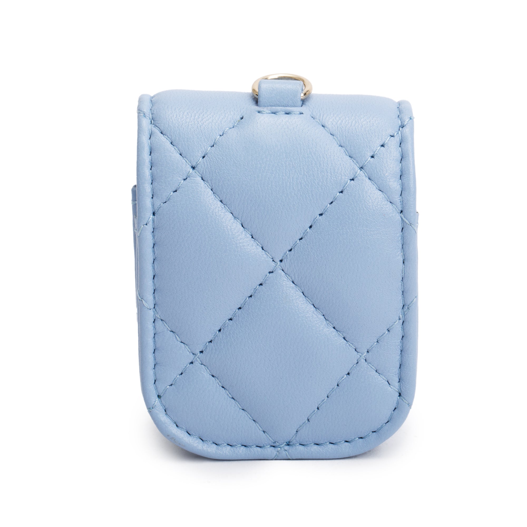 Chanel 2020 Blue Quilted Lambskin Leather Airpods Flap Case on Chain w/ Box & Authenticity Card