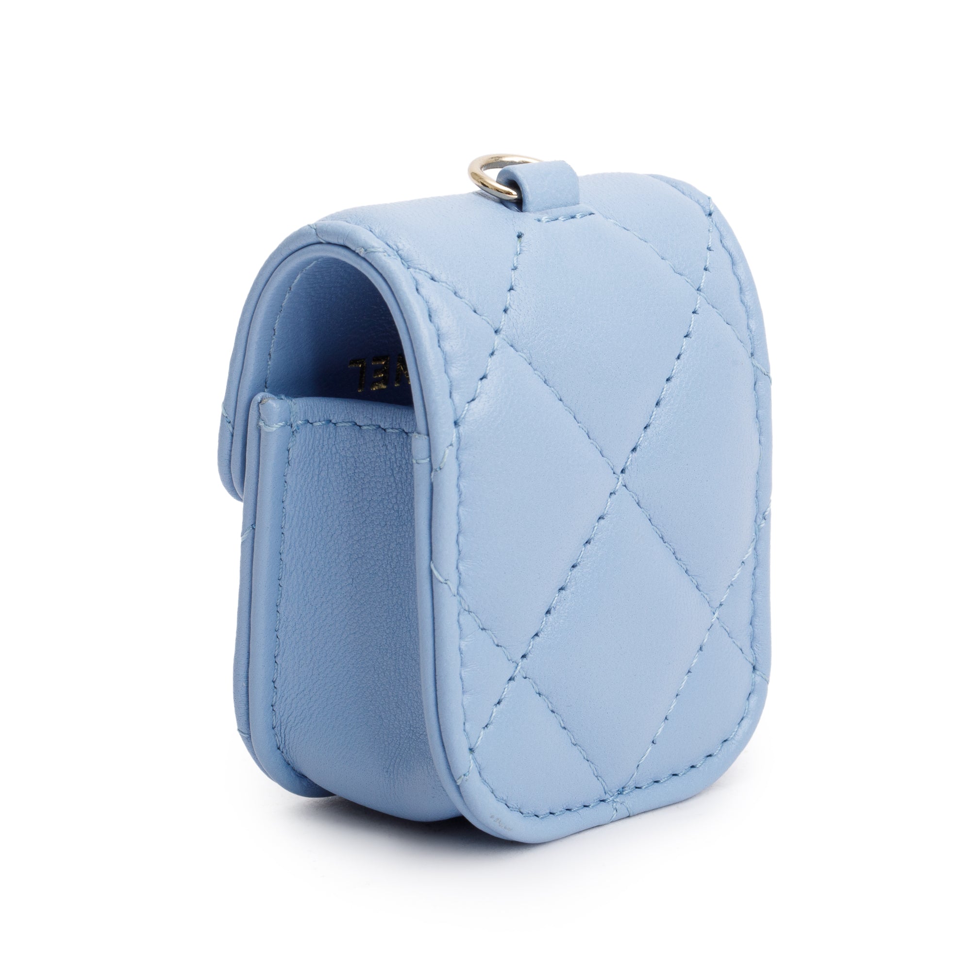 Chanel 2020 Blue Quilted Lambskin Leather Airpods Flap Case on Chain w/ Box & Authenticity Card