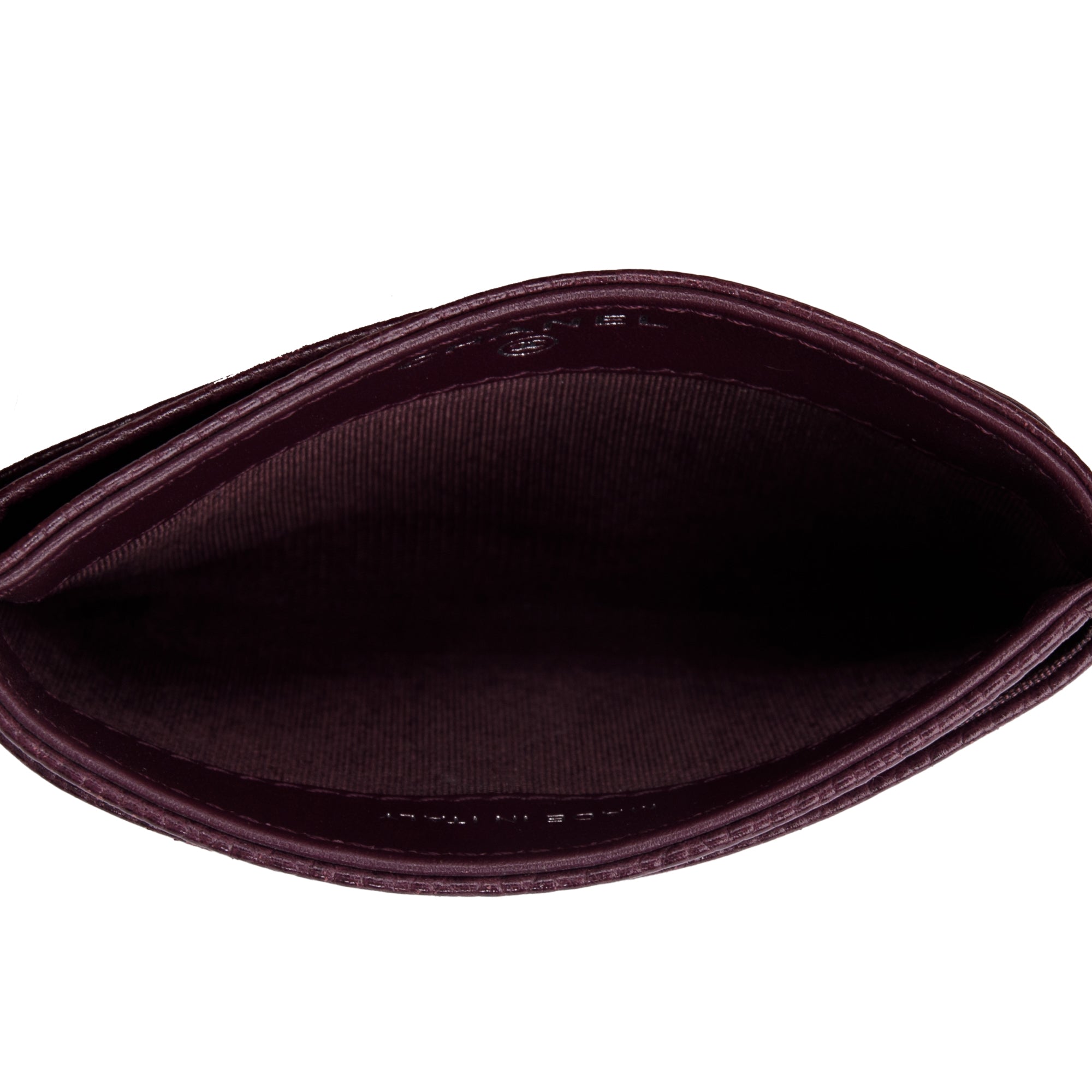 Chanel 2020 Burgundy Camellia Embossed Caviar Leather Classic Card Holder w/ Authenticity Card