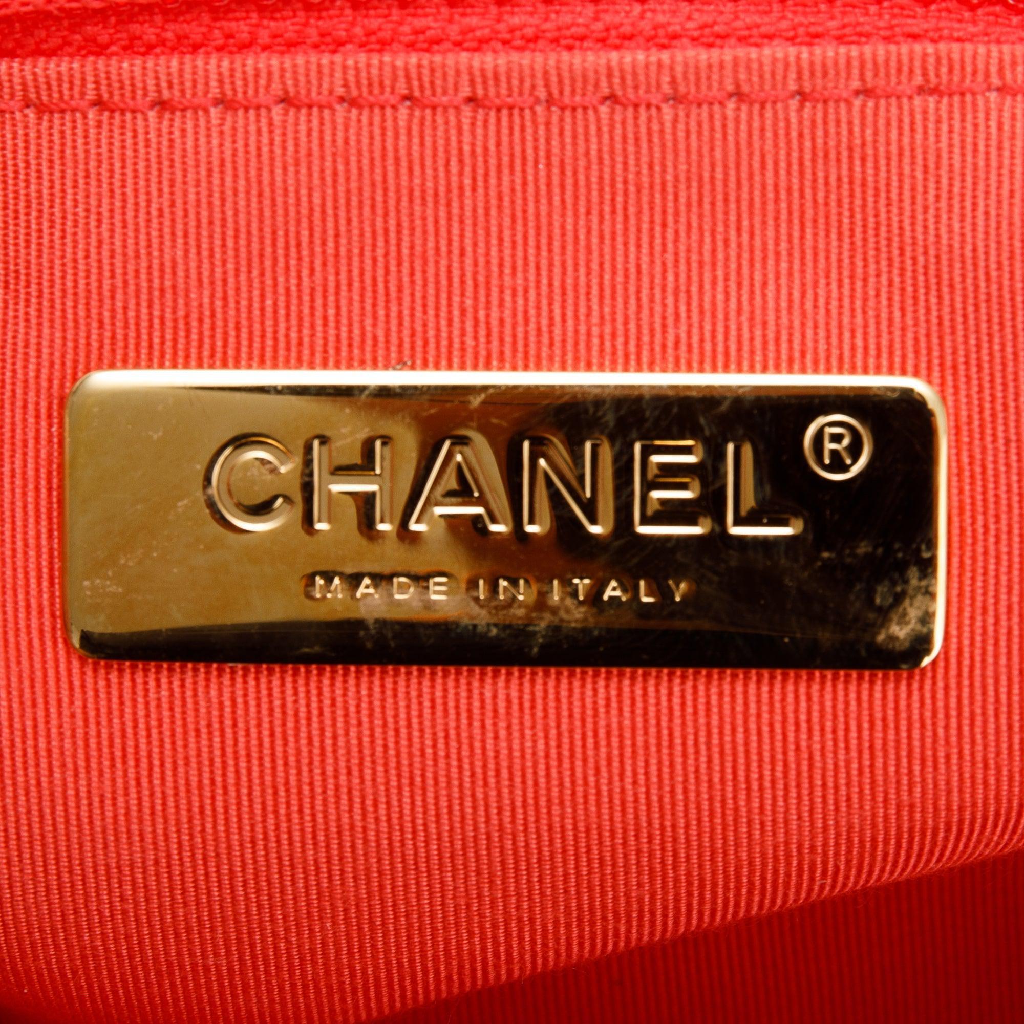 Chanel 2020 Coral Quilted Cotton Canvas Medium 19 Flap Bag w/ Box, Receipt & Authenticity Card