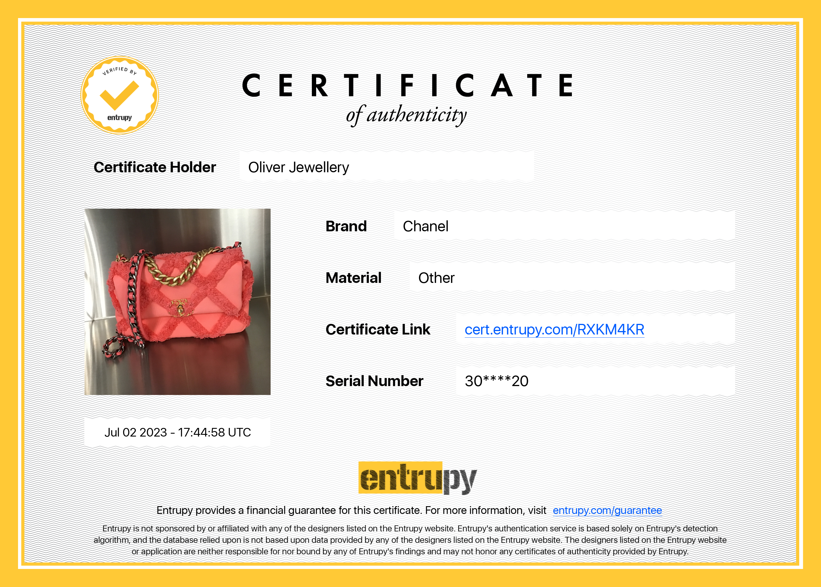 Chanel 2020 Coral Quilted Cotton Canvas Medium 19 Flap Bag w/ Box, Receipt & Authenticity Card