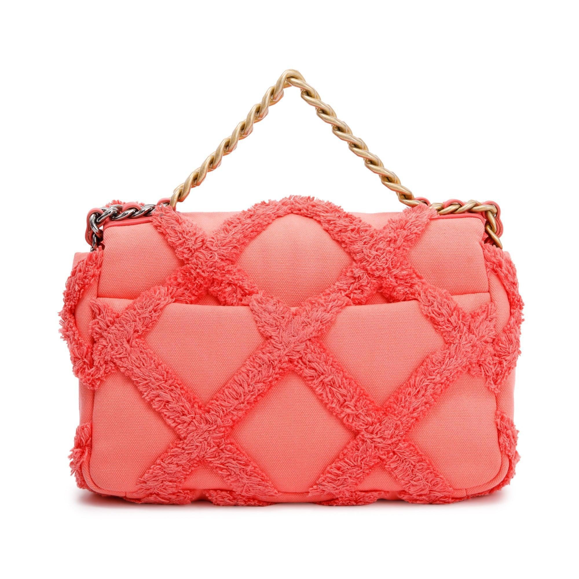 Chanel 2020 Coral Quilted Cotton Canvas Medium 19 Flap Bag w/ Box, Receipt & Authenticity Card