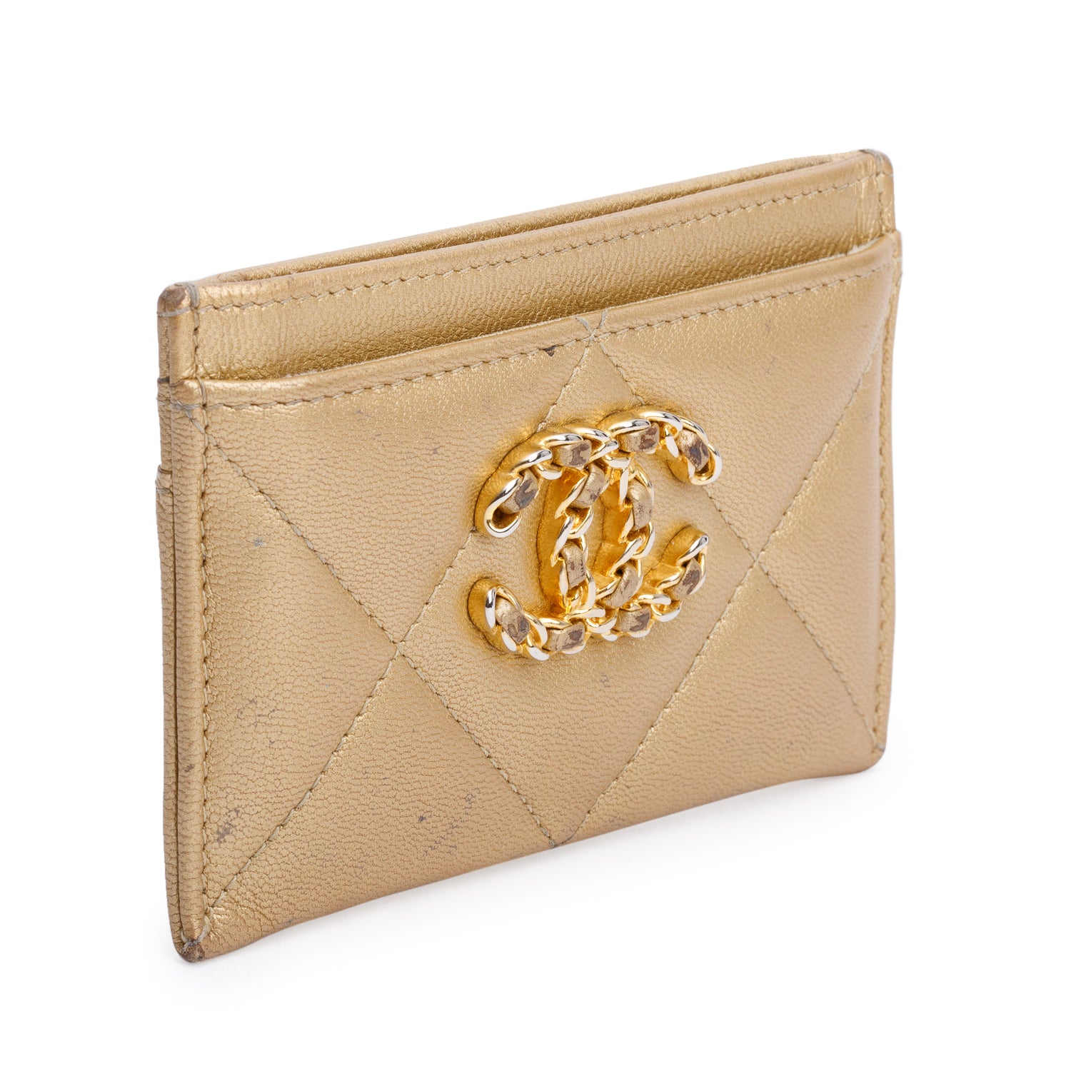 Chanel 2020 Gold Iridescent Lambskin Leather 19 Card Holder