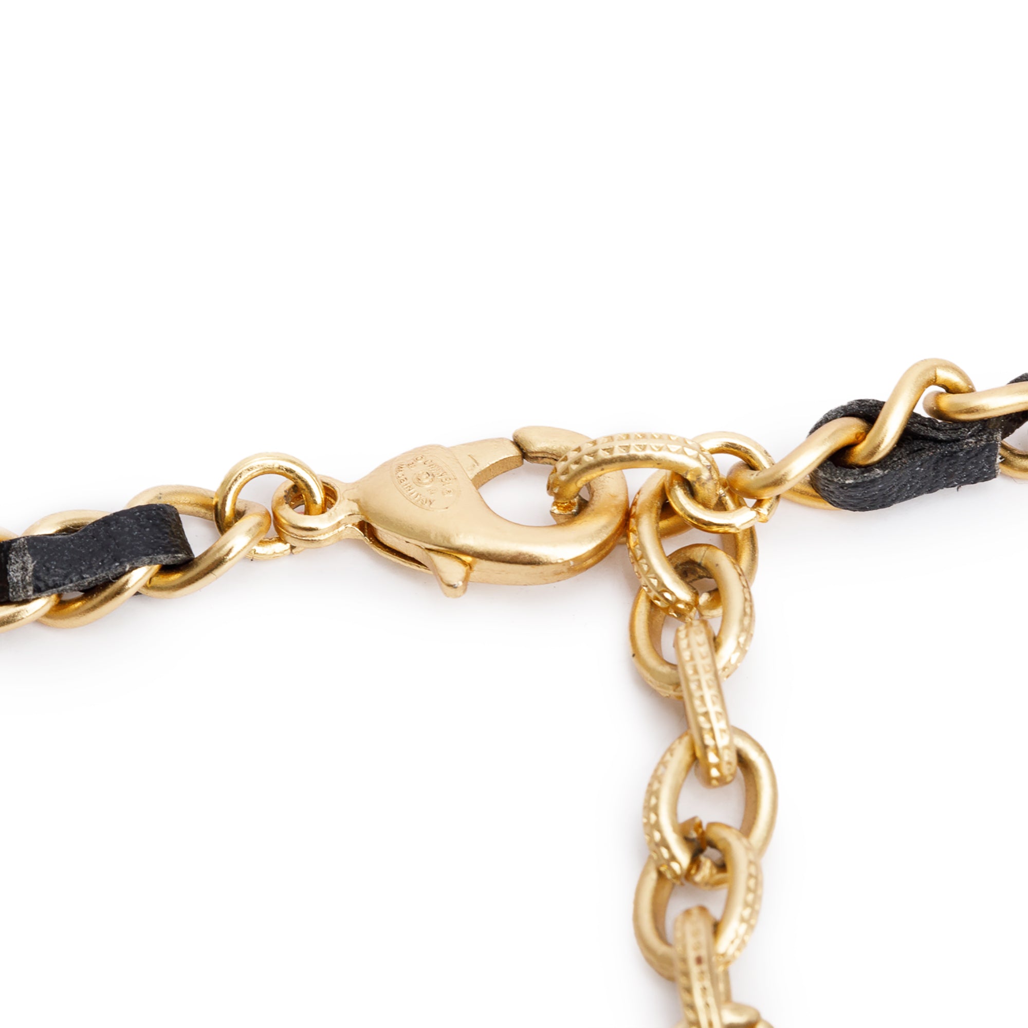 Chanel 2020 Gold-Plated Black Leather & Strass Lucky Charms Lavalier Necklace