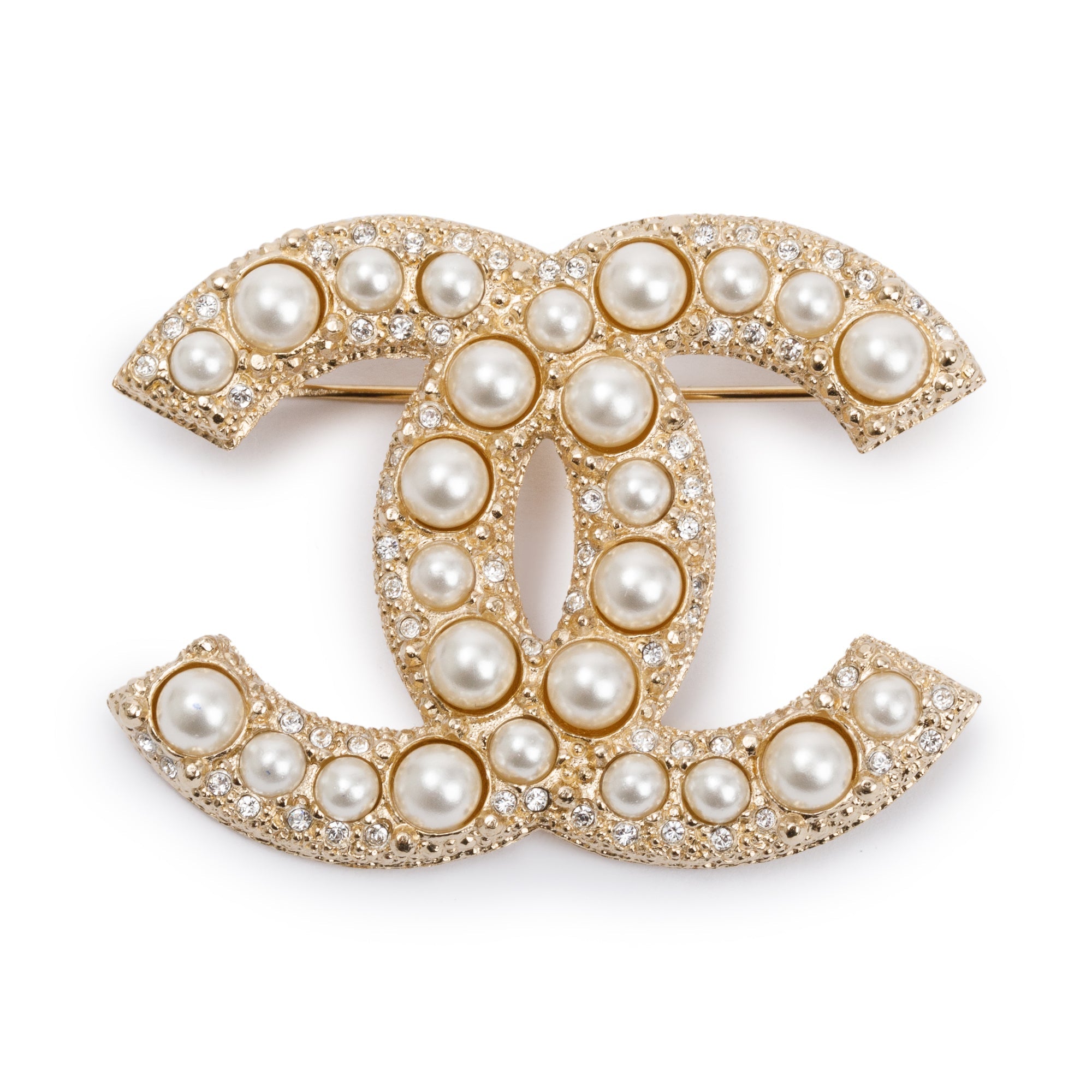 Chanel 2020 Gold Plated Faux Pearl & Strass CC Brooch w/ Box