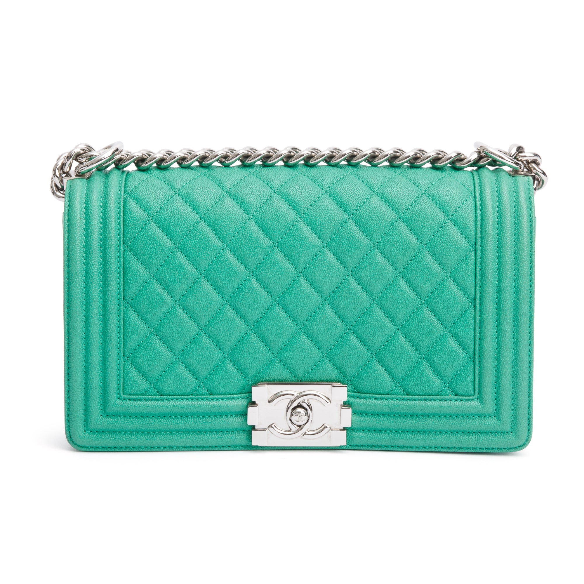 Chanel 2020 Green Quilted Caviar Leather Medium Boy Bag w/ Box, Receipt & Authenticity Card