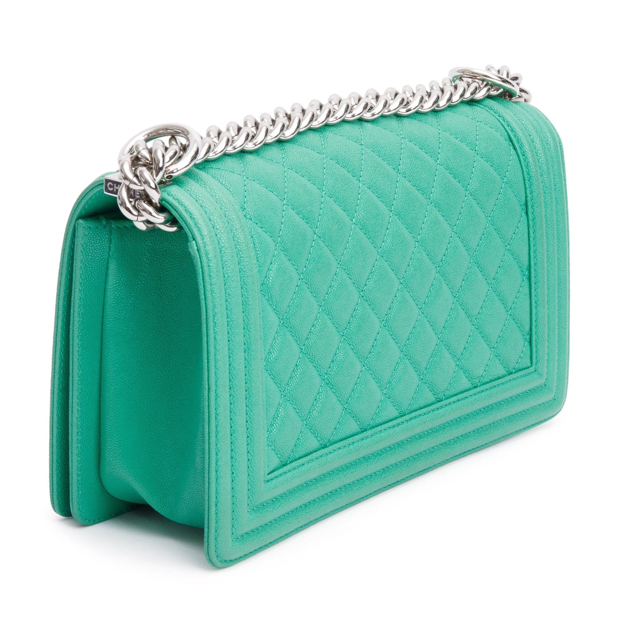Chanel 2020 Green Quilted Caviar Leather Medium Boy Bag w/ Box, Receipt & Authenticity Card