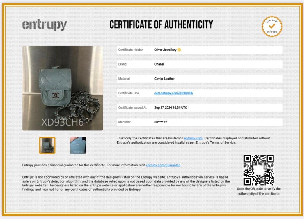 Chanel 2020 Grey Quilted Caviar Leather Airpods Flap Case on Chain