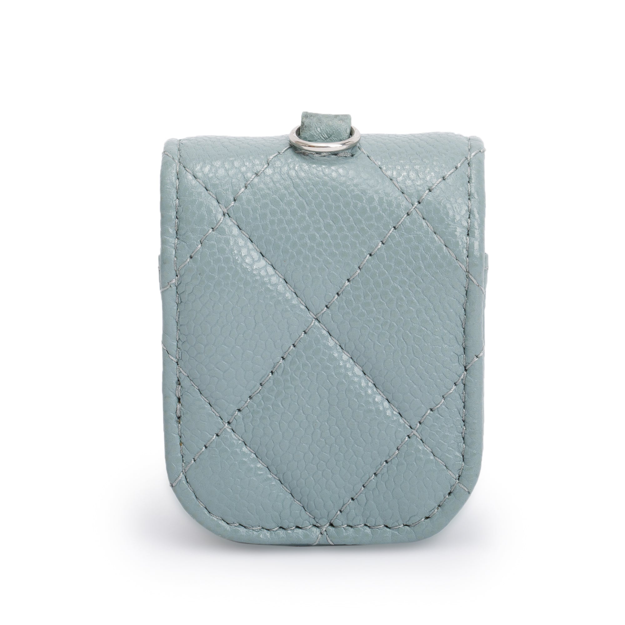 Chanel 2020 Grey Quilted Caviar Leather Airpods Flap Case on Chain