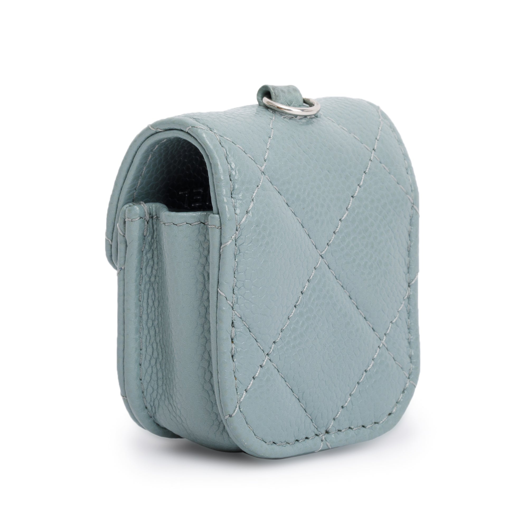 Chanel 2020 Grey Quilted Caviar Leather Airpods Flap Case on Chain