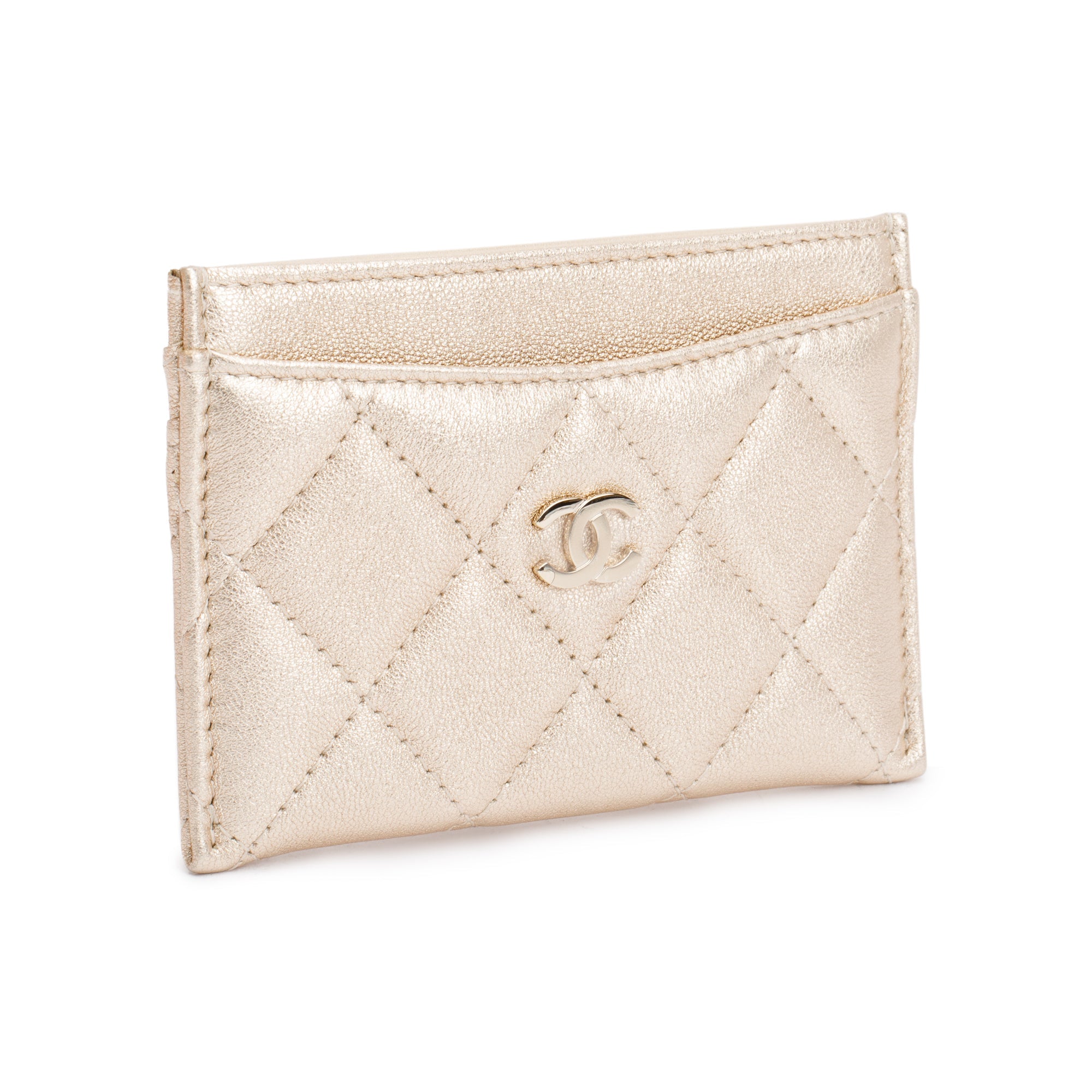 Chanel 2020 Metallic Gold Calfskin Leather Classic Card Holder w/ Box & Authenticity Card