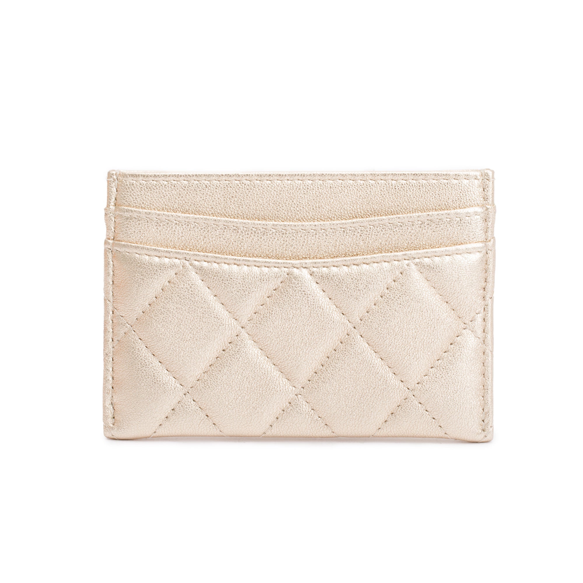 Chanel 2020 Metallic Gold Calfskin Leather Classic Card Holder w/ Box & Authenticity Card