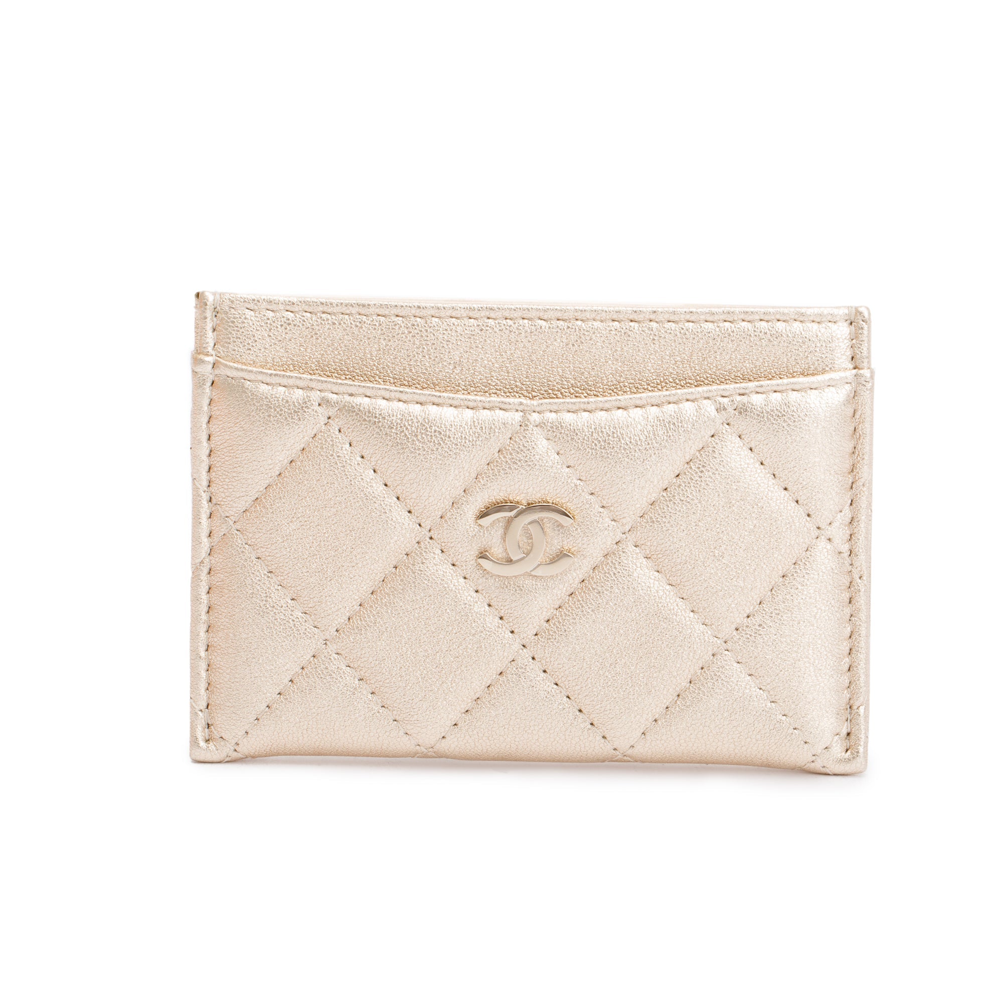Chanel 2020 Metallic Gold Calfskin Leather Classic Card Holder w/ Box & Authenticity Card