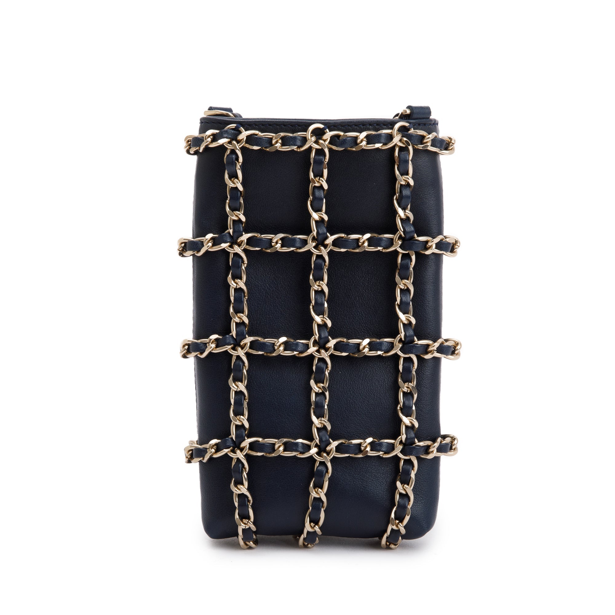 Chanel 2020 Navy Leather Tech Me Out Clutch With Chain