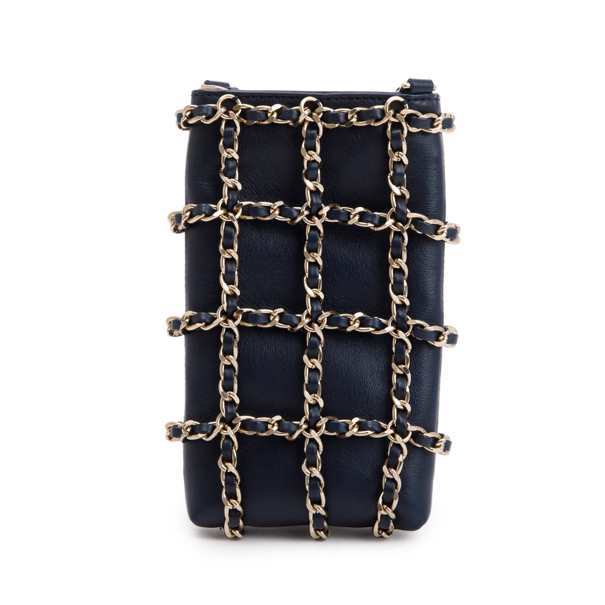 Chanel 2020 Navy Leather Tech Me Out Clutch With Chain