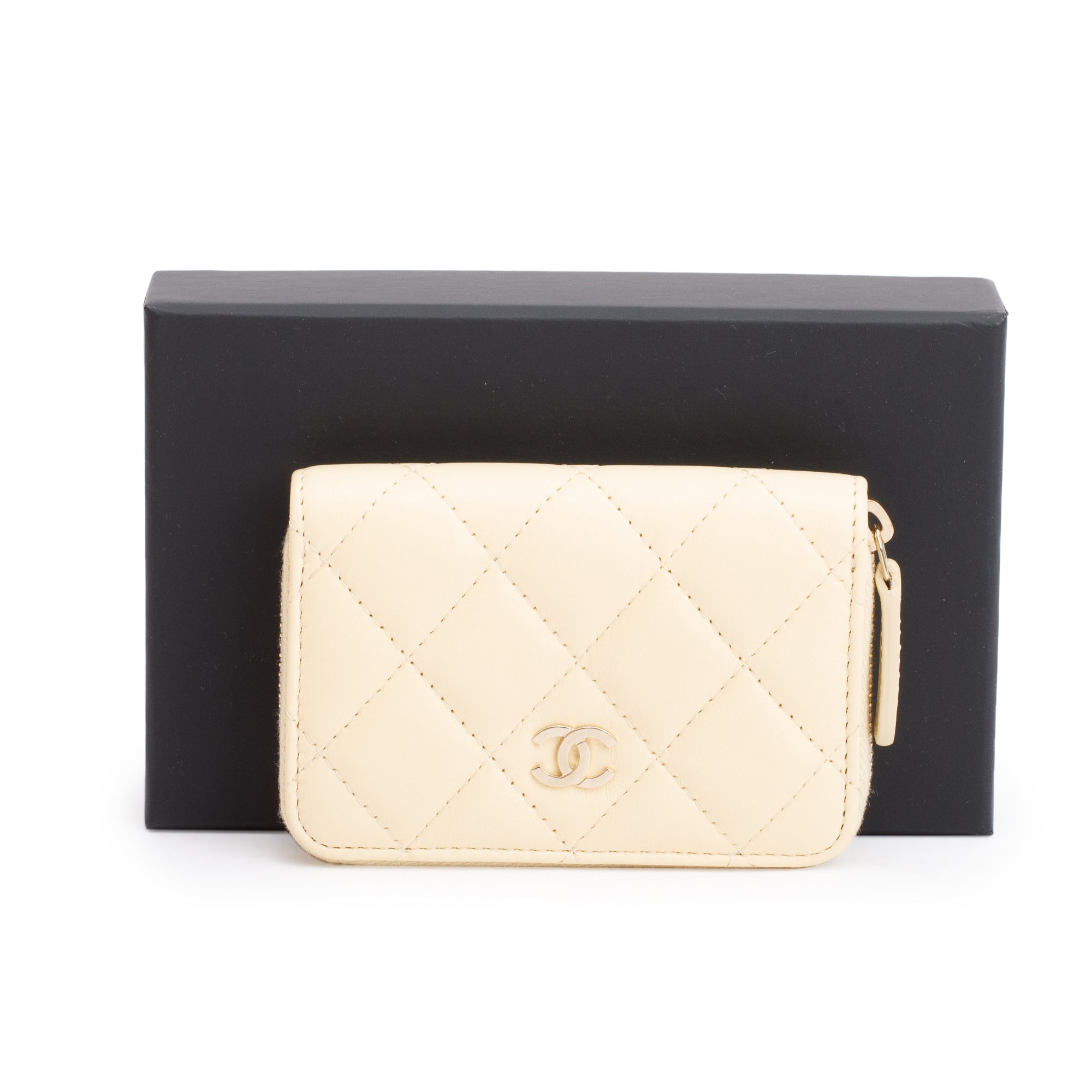 Chanel 2020 Neutral Calfskin Leather Classic Zipped Coin Purse w/ Box, Authenticity Card & Receipt