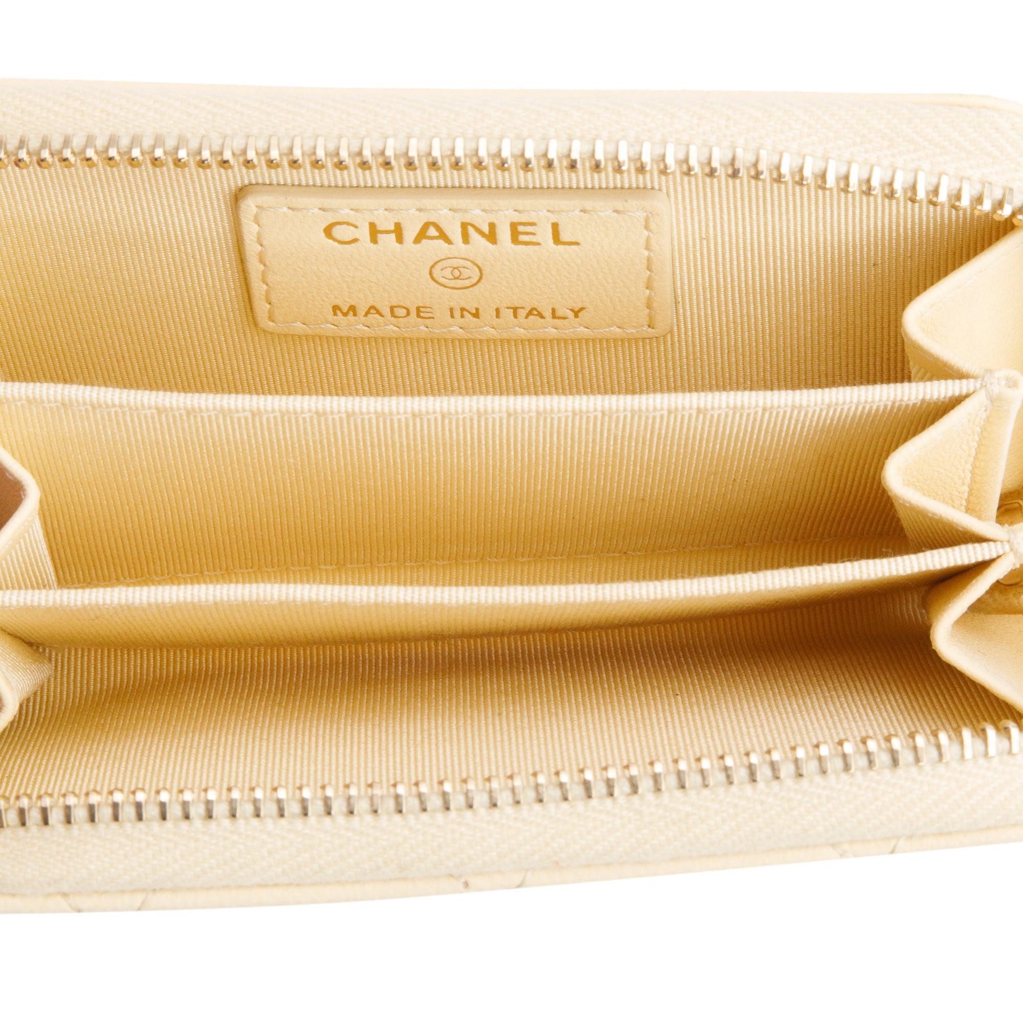 Chanel 2020 Neutral Calfskin Leather Classic Zipped Coin Purse w/ Box, Authenticity Card & Receipt