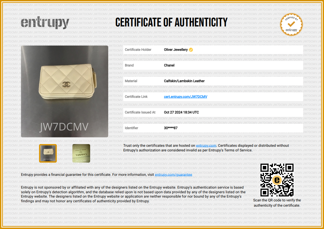 Chanel 2020 Neutral Calfskin Leather Classic Zipped Coin Purse w/ Box, Authenticity Card & Receipt