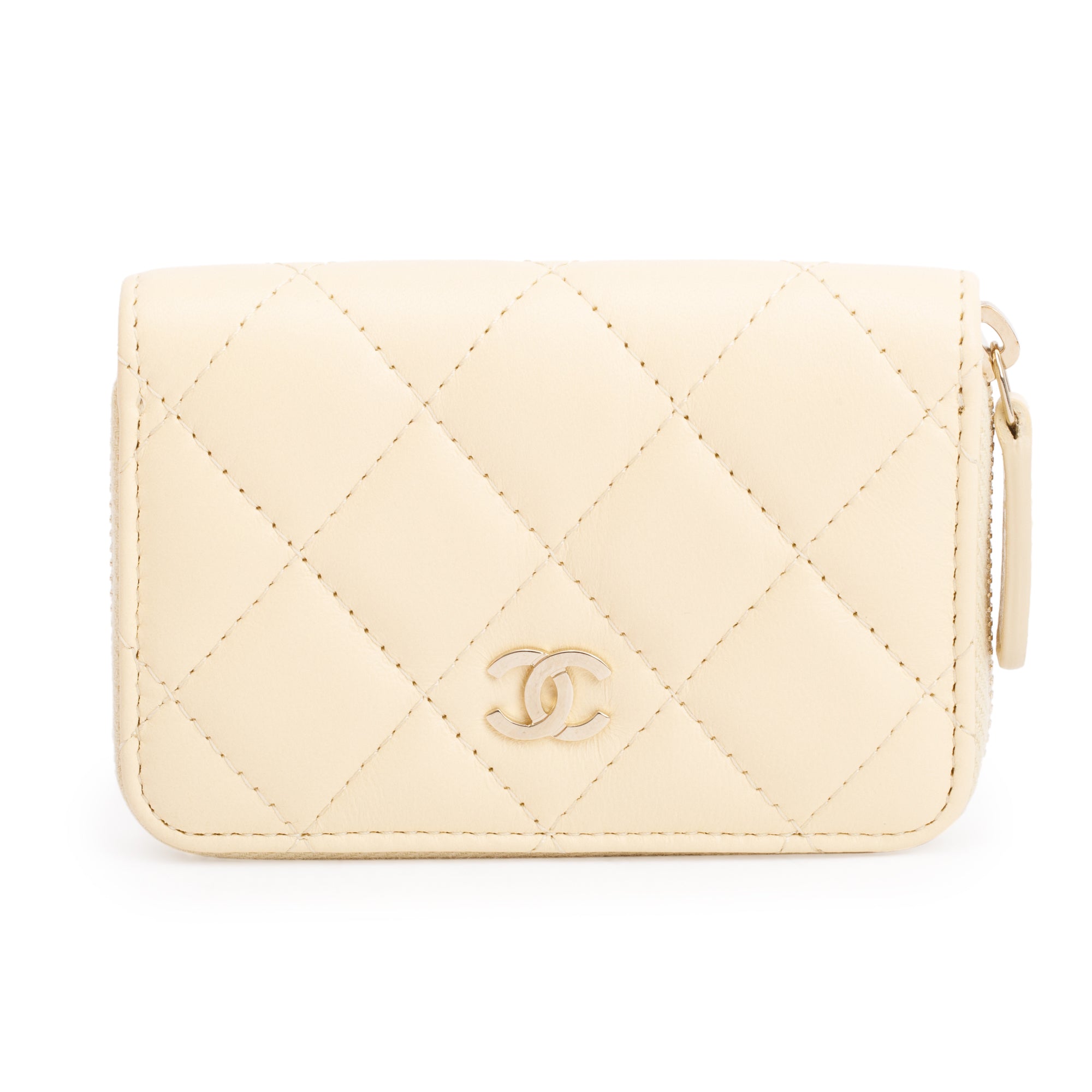 Chanel 2020 Neutral Calfskin Leather Classic Zipped Coin Purse w/ Box, Authenticity Card & Receipt