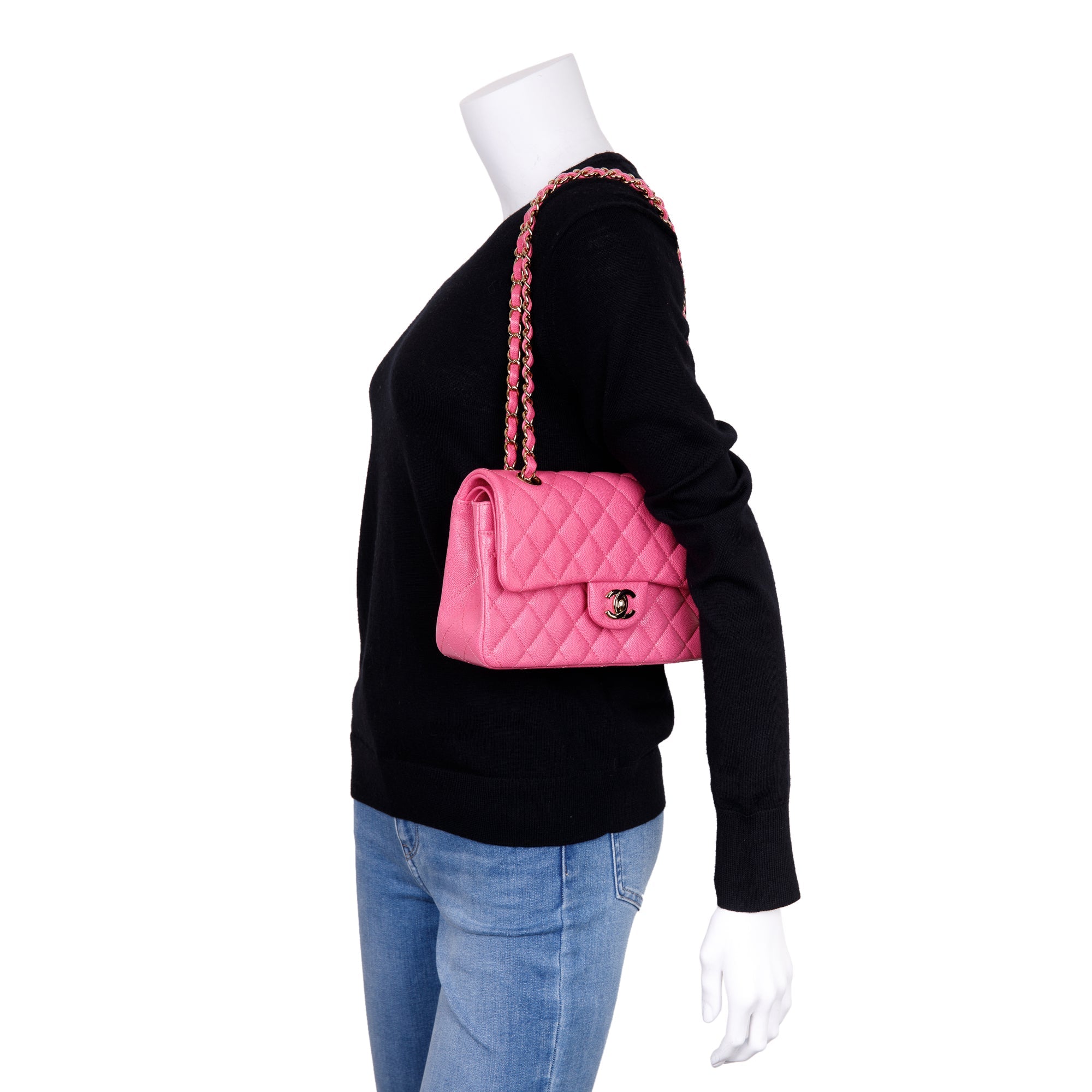 Chanel 2020 Pink Caviar Small Classic Double Flap Bag w/ Box & Authenticity Card