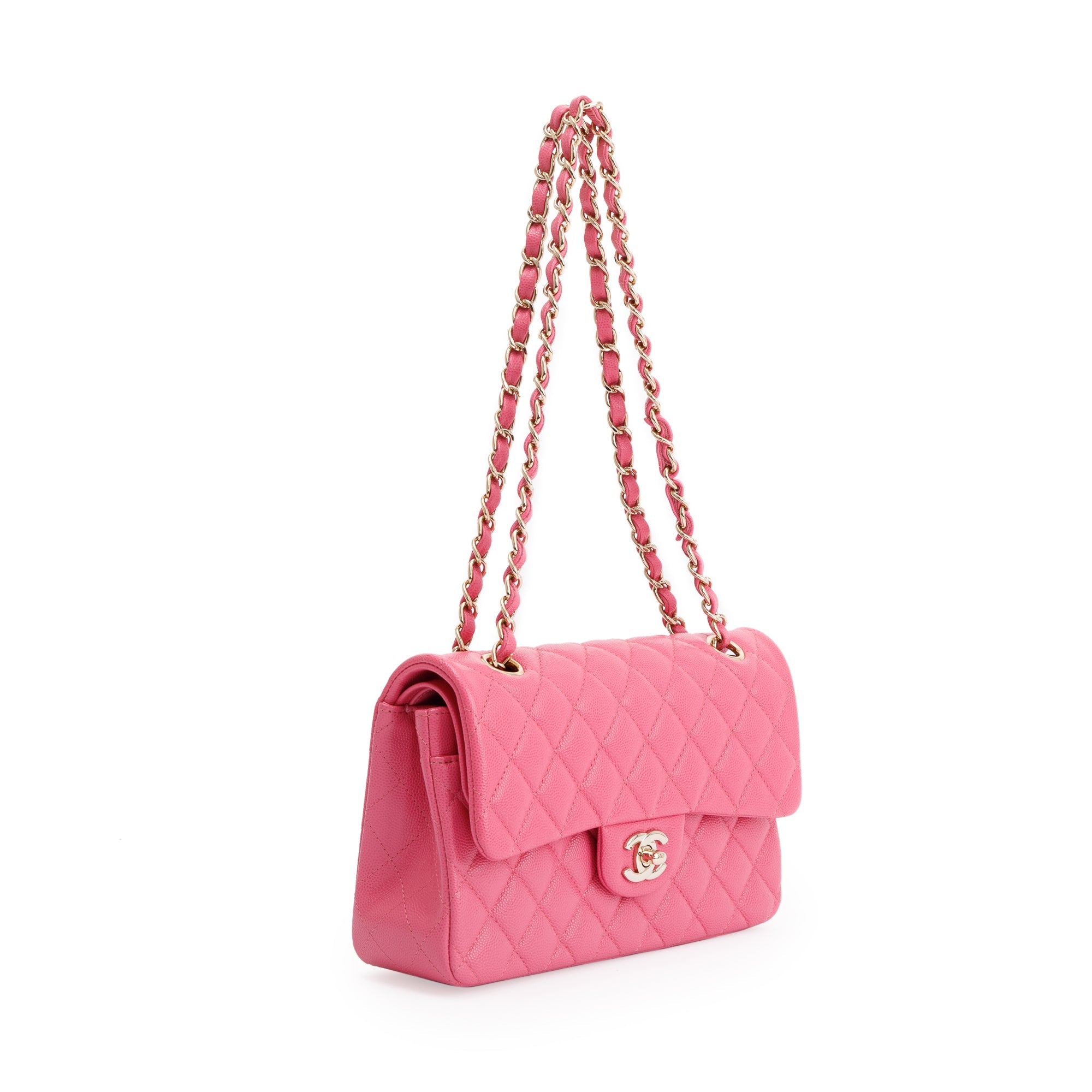 Chanel 2020 Pink Caviar Small Classic Double Flap Bag w/ Box & Authenticity Card