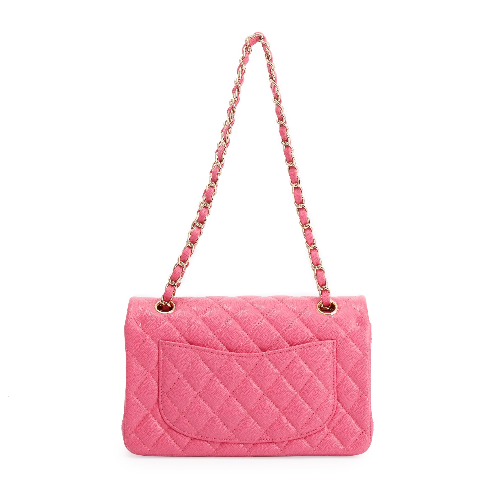 Chanel Pink Quilted Tweed Medium Double Flap Silver Hardware, Black Chanel Small  Classic Lambskin Double Flap Shoulder Bag