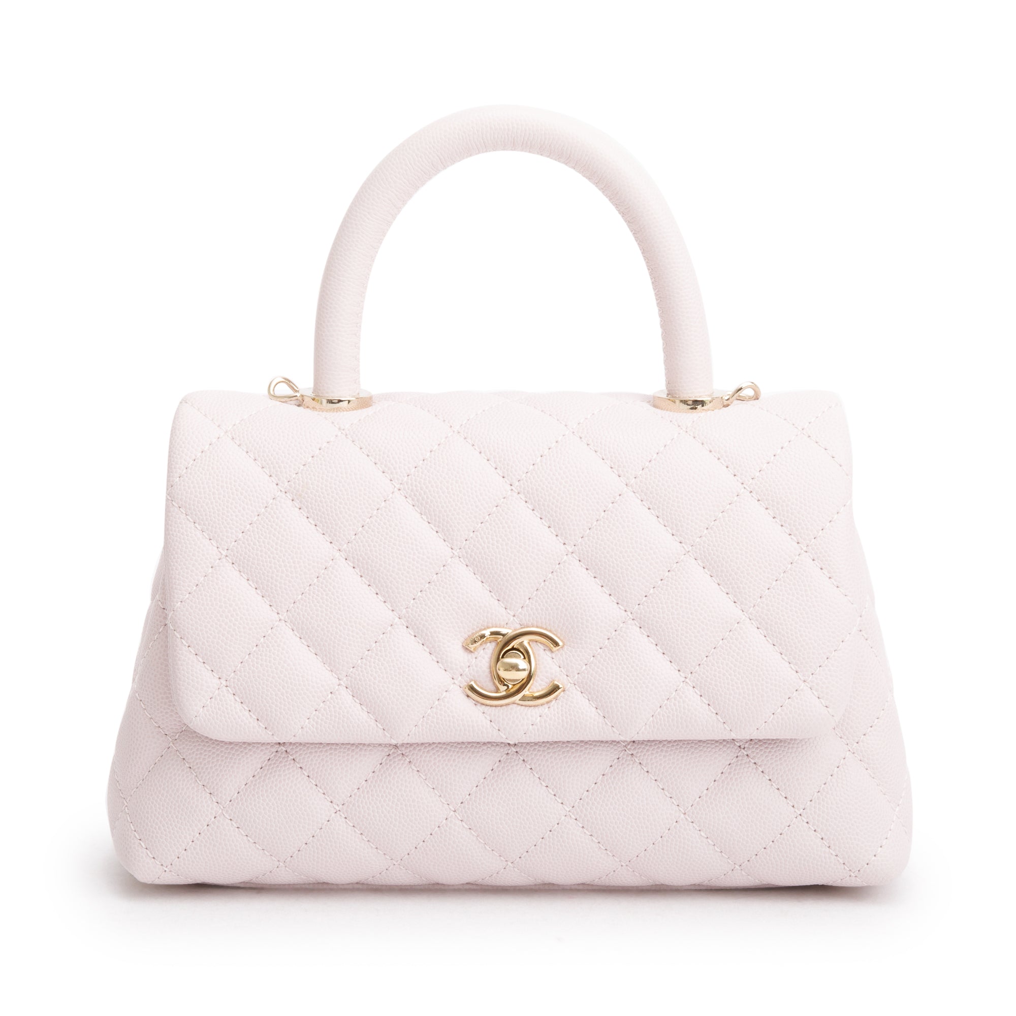 Chanel 2020 Pink Quilted Caviar Leather Small Coco Handle Bag w/ Strap & Authenticity Card