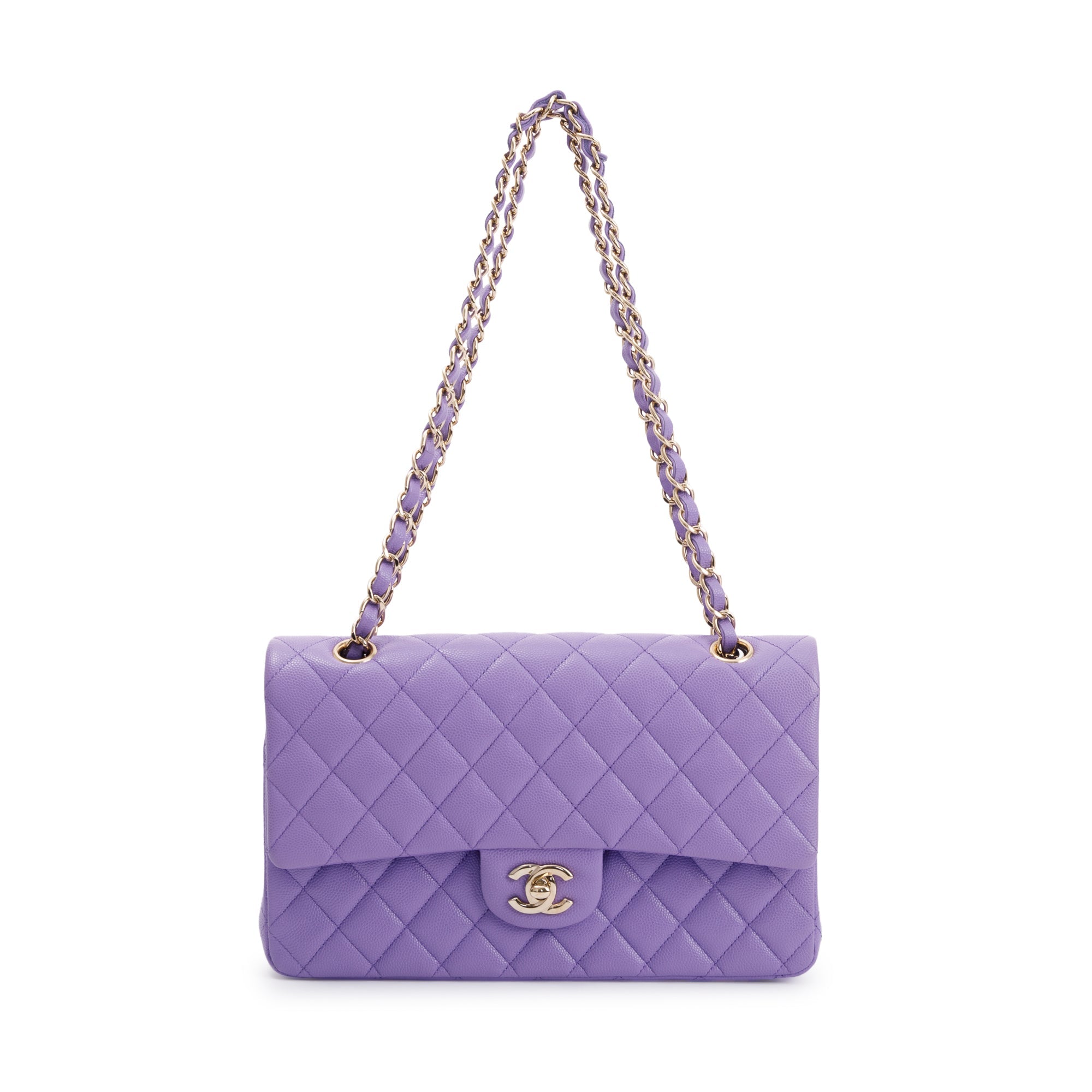 Chanel 2020 Purple Caviar Classic Medium Double Flap Bag w/ Authenticity Card