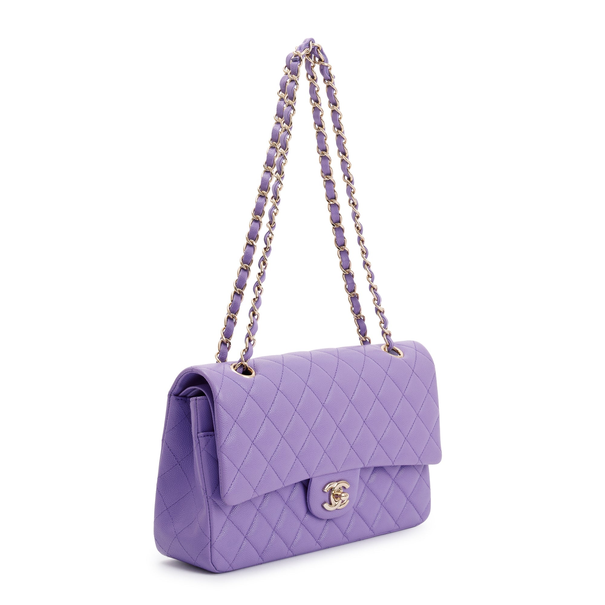 Chanel 2020 Purple Caviar Classic Medium Double Flap Bag w/ Authenticity Card