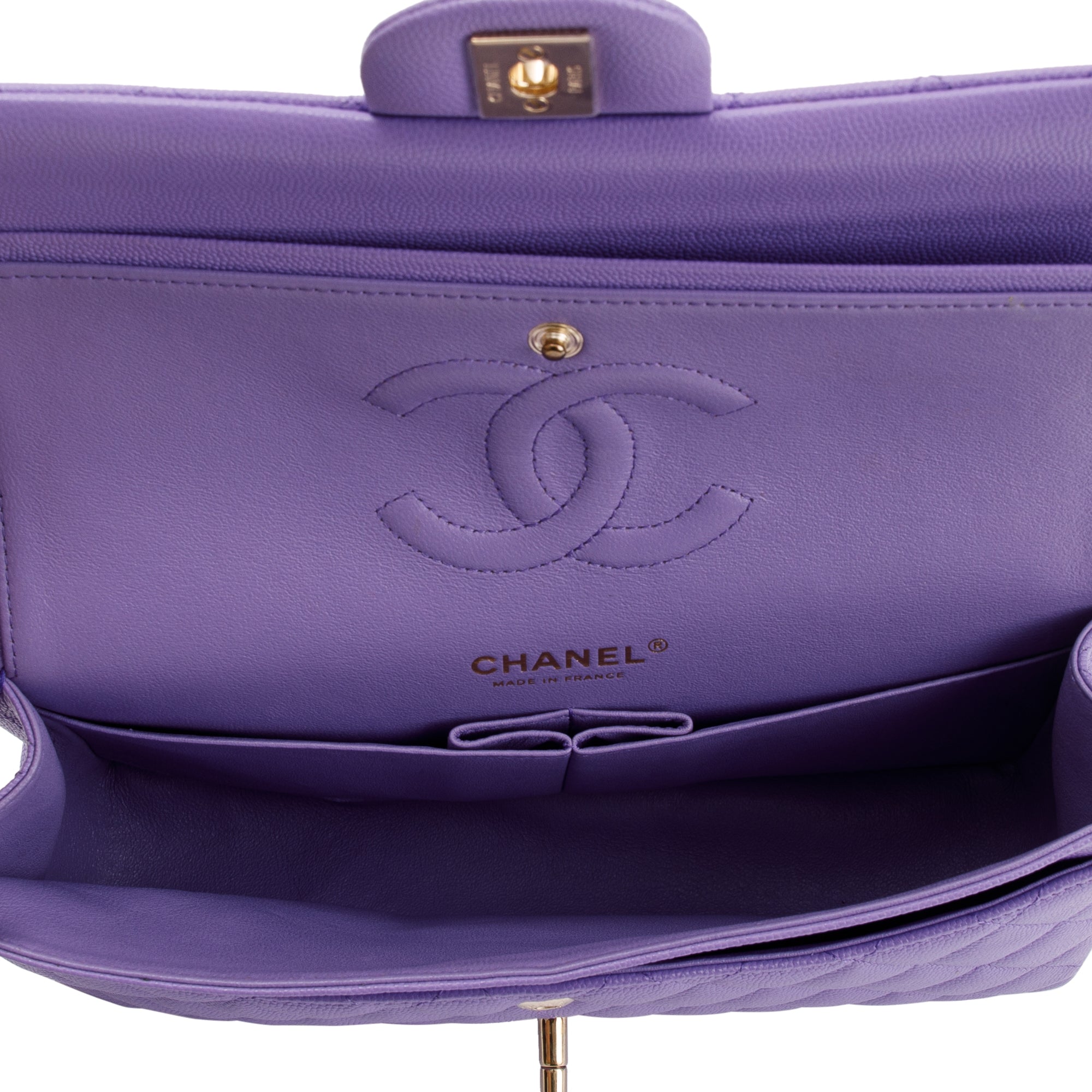 Chanel 2020 Purple Caviar Classic Medium Double Flap Bag w/ Authenticity Card
