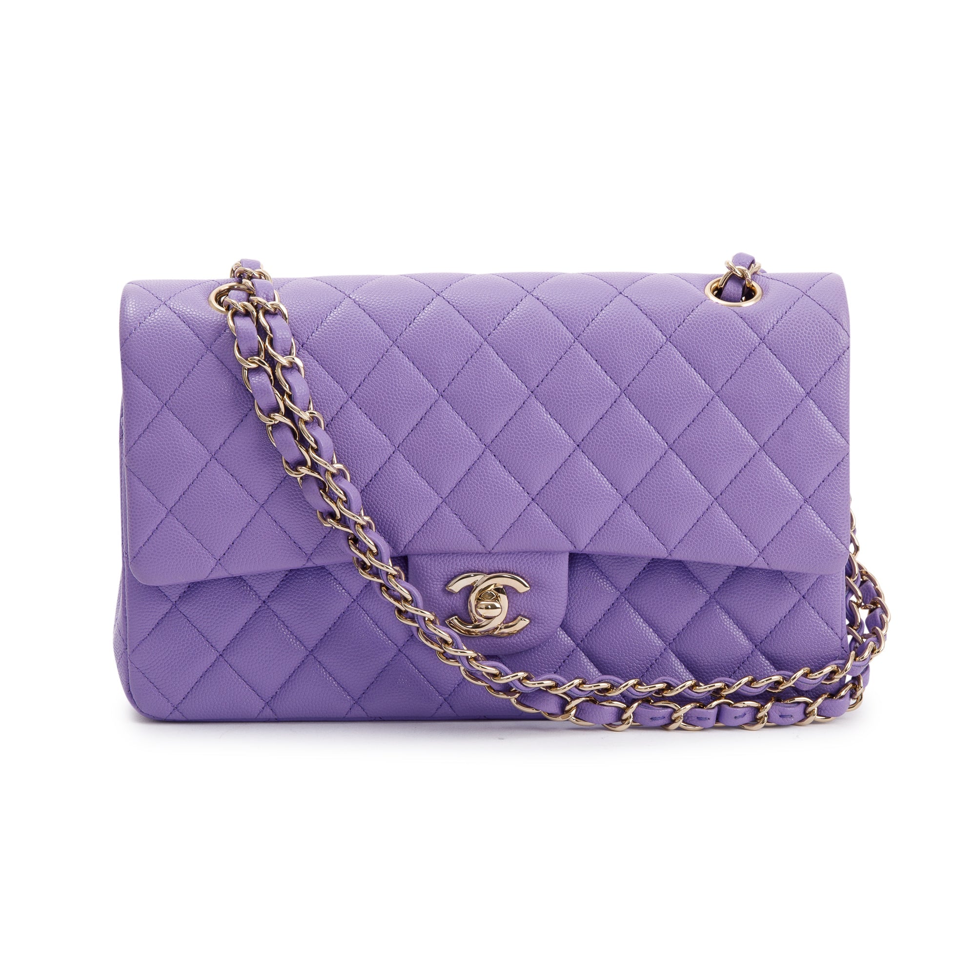 Chanel 2020 Purple Caviar Classic Medium Double Flap Bag w/ Authenticity Card