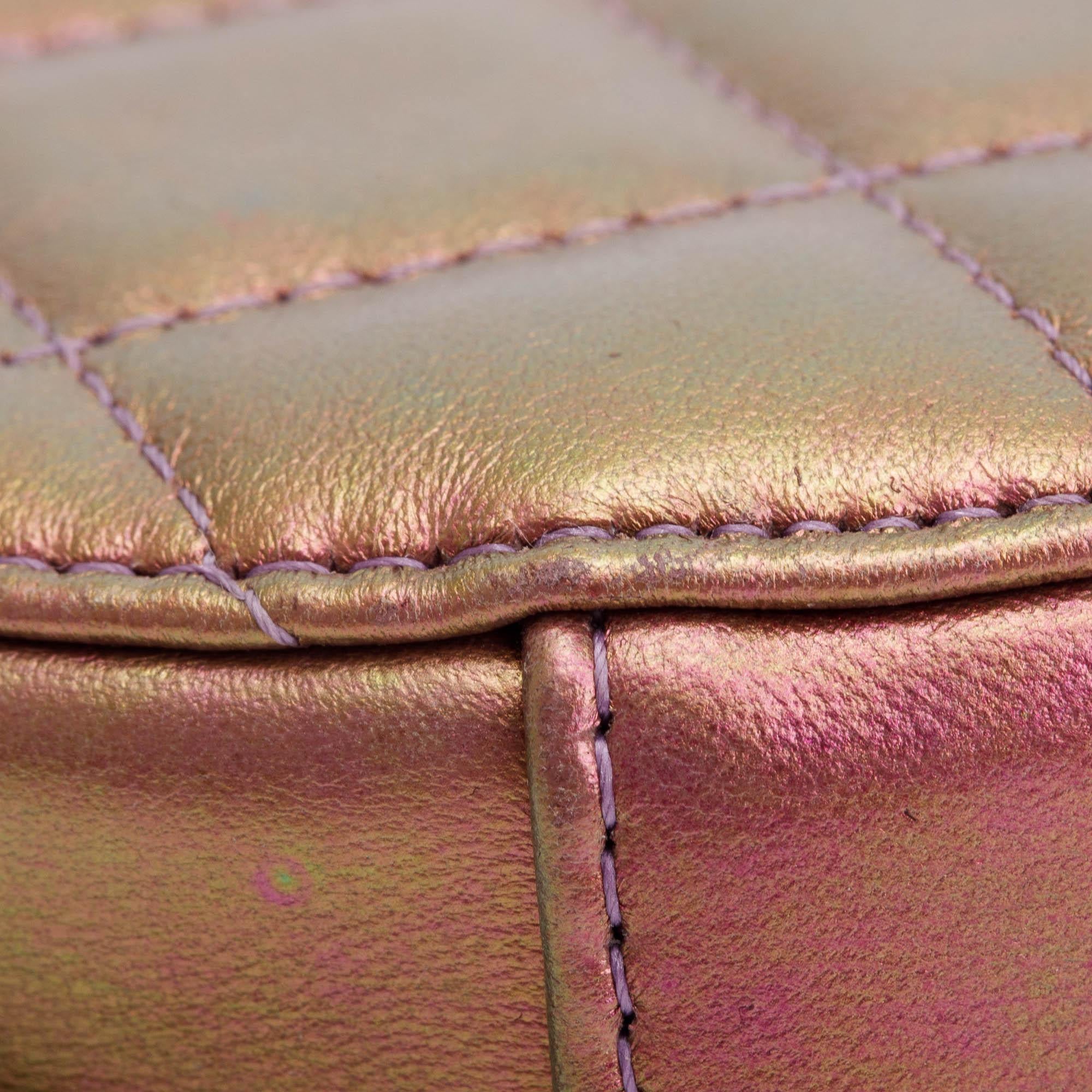 Chanel 2020 Purple Iridescent Calfskin Leather Round CC Chain Crossbody Bag w/ Authenticity Card