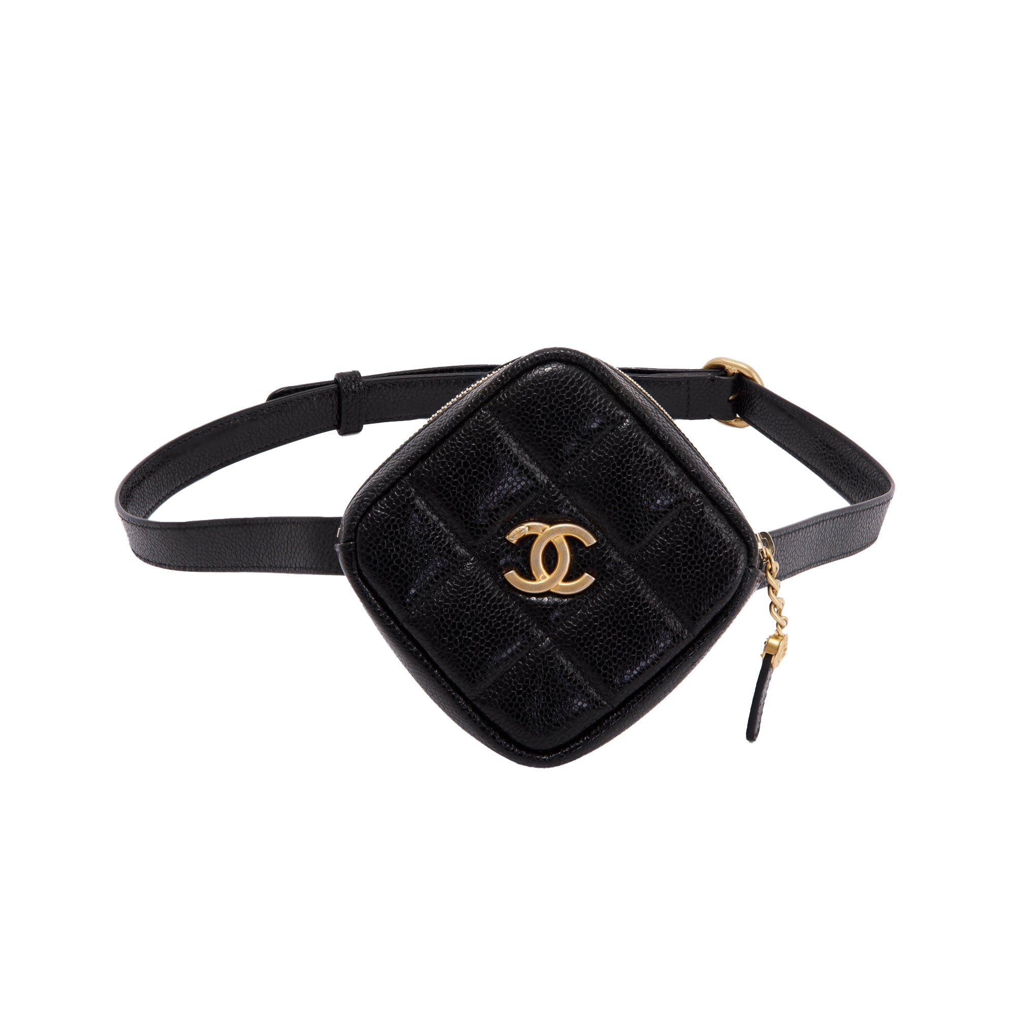 Chanel 2020 Quilted Caviar Leather CC Diamond Belt Bag w/ Box & Authenticity