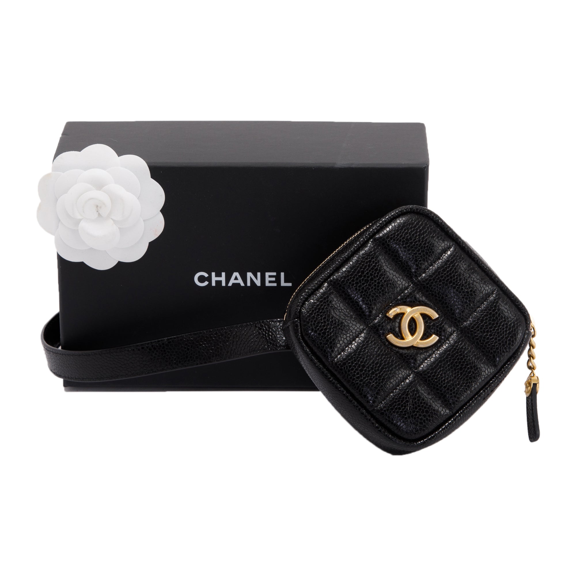 Chanel 2020 Quilted Caviar Leather CC Diamond Belt Bag w/ Box & Authenticity