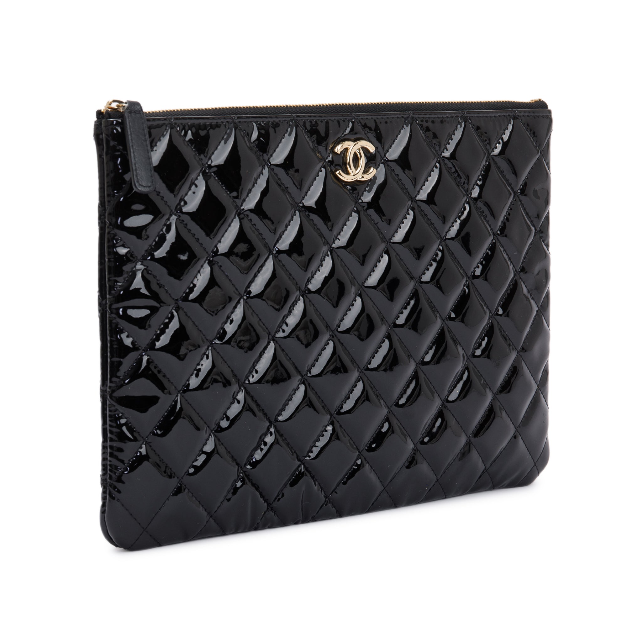 Chanel 2020 Quilted Patent Leather O-Case Clutch w/ Box & Authenticity Card