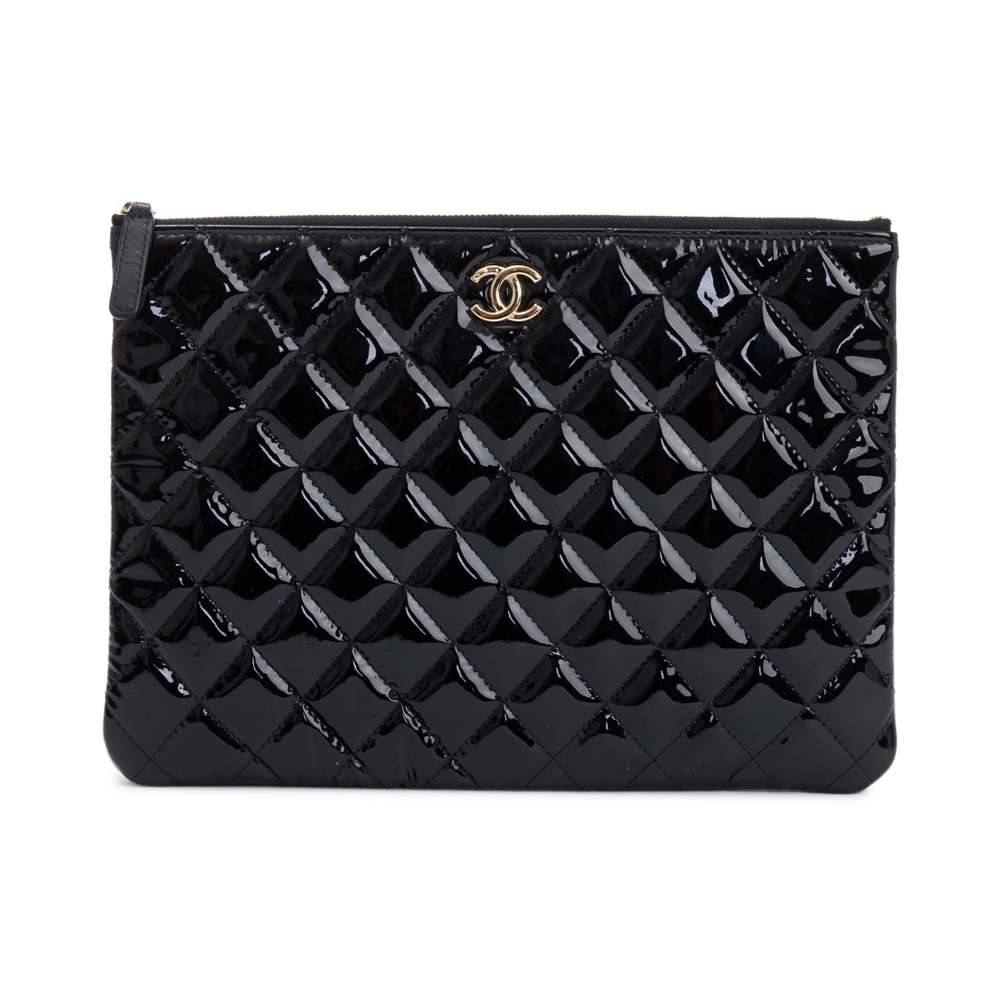 Chanel 2020 Quilted Patent Leather O-Case Clutch w/ Box & Authenticity Card