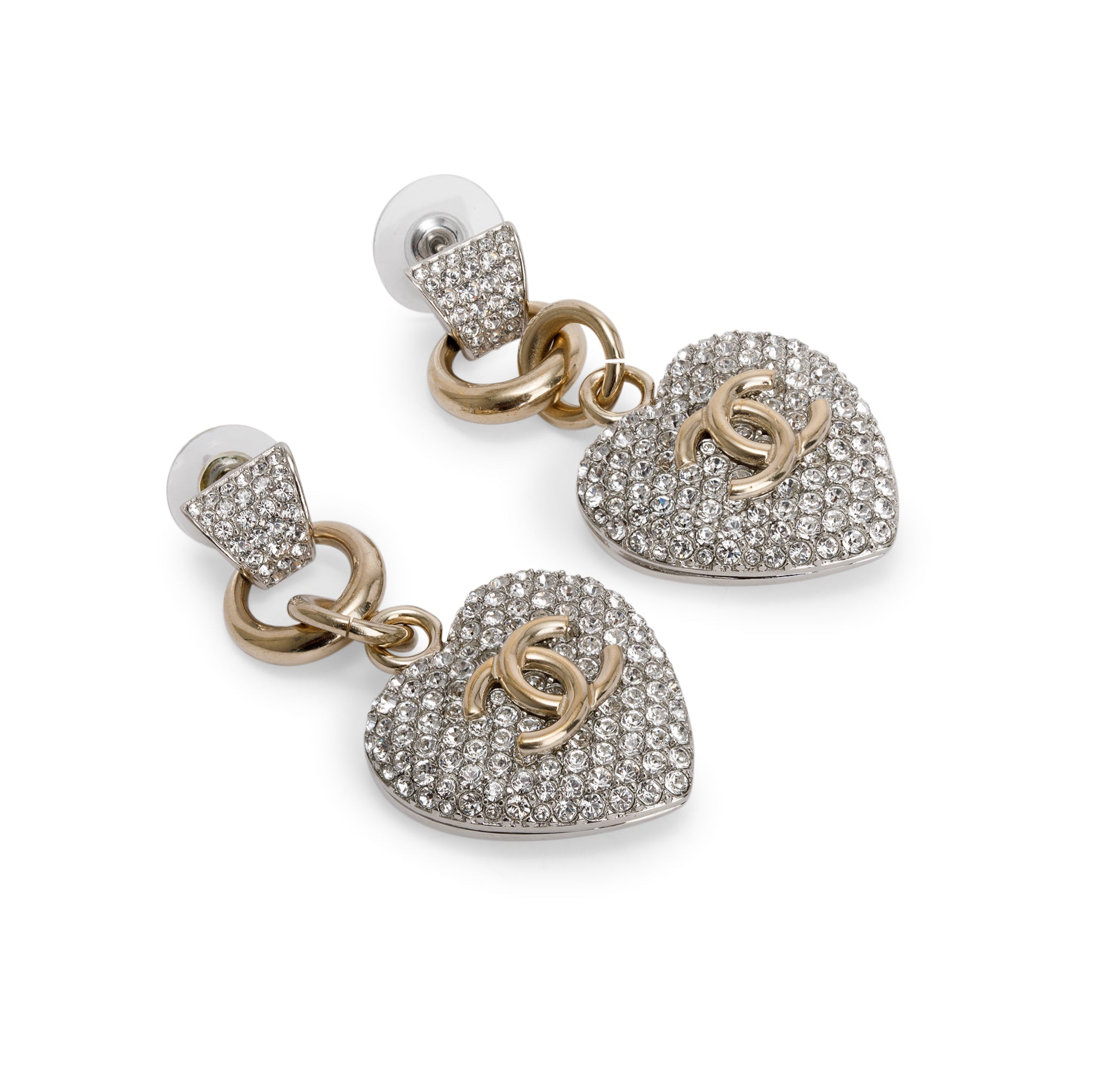 Chanel 2020 Strass CC Heart Drop Earrings w/ Box