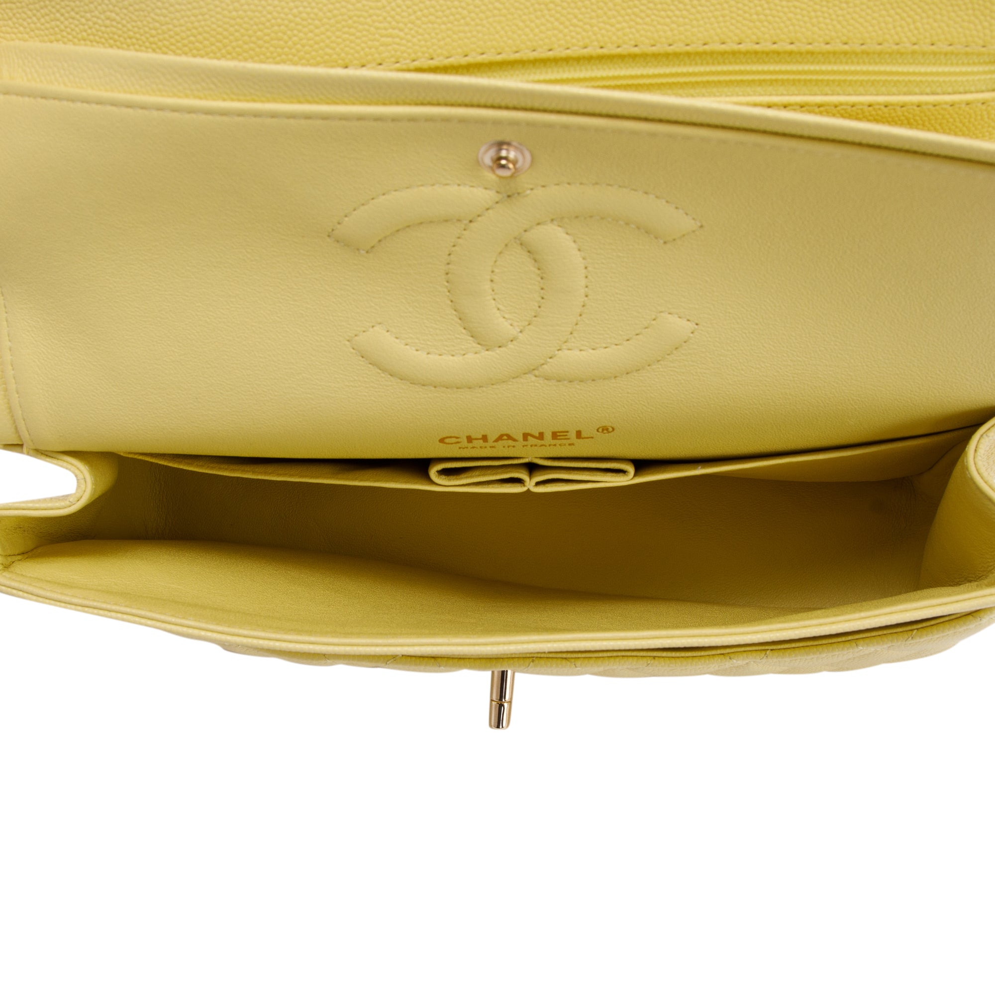 Chanel 2020 Yellow Caviar Classic Medium Double Flap Bag w/ Authenticity Card