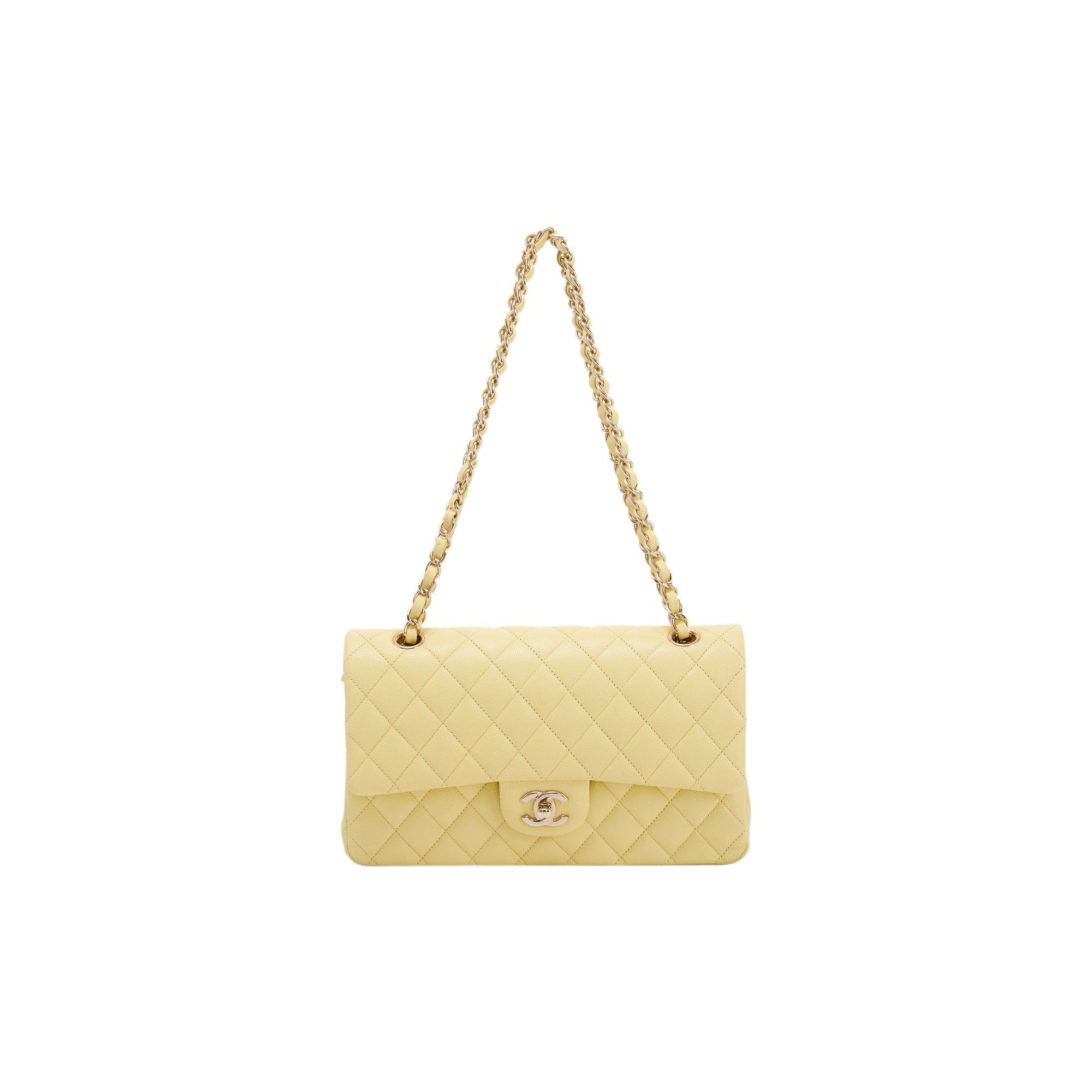 Chanel 2020 Yellow Caviar Classic Medium Double Flap Bag w/ Authenticity Card