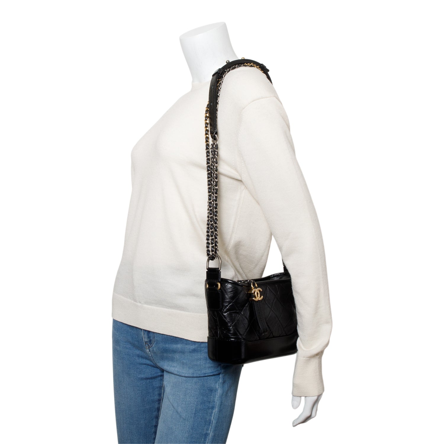 Chanel 2021 Black Aged Calfskin Leather Small Gabrielle Hobo w/ Box, Receipt & Authenticity Card