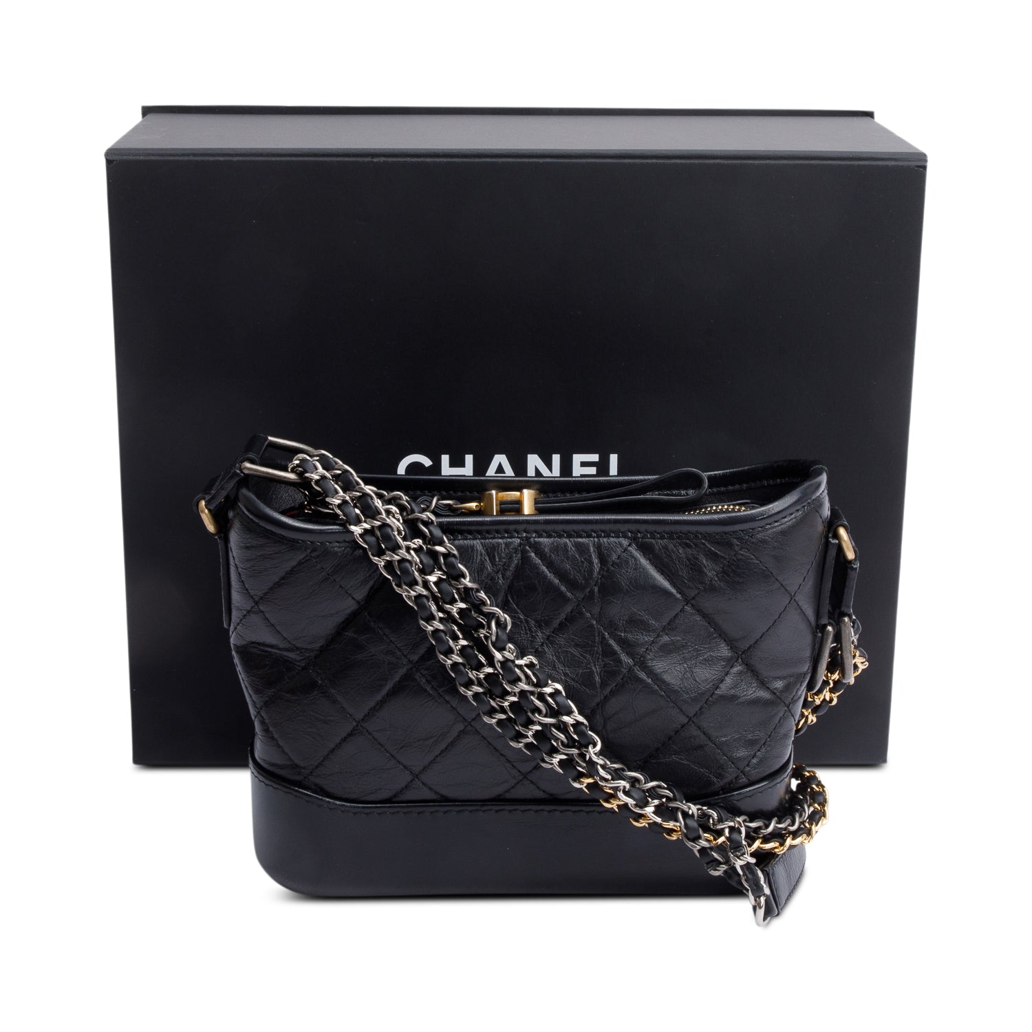 Chanel 2021 Black Aged Calfskin Leather Small Gabrielle Hobo w/ Box, Receipt & Authenticity Card