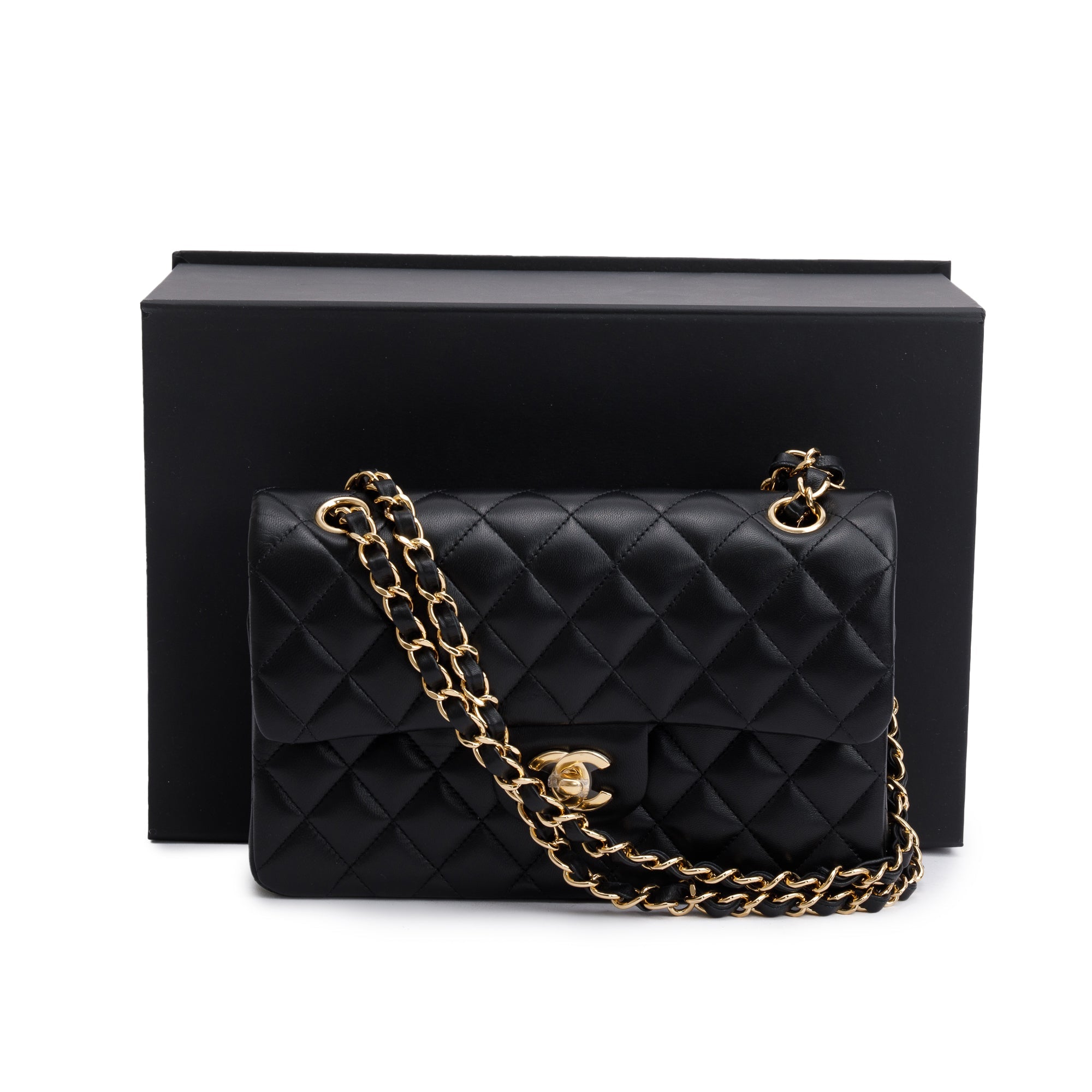 Chanel 2021 Black Lambskin Classic Small Double Flap Bag w/ Box