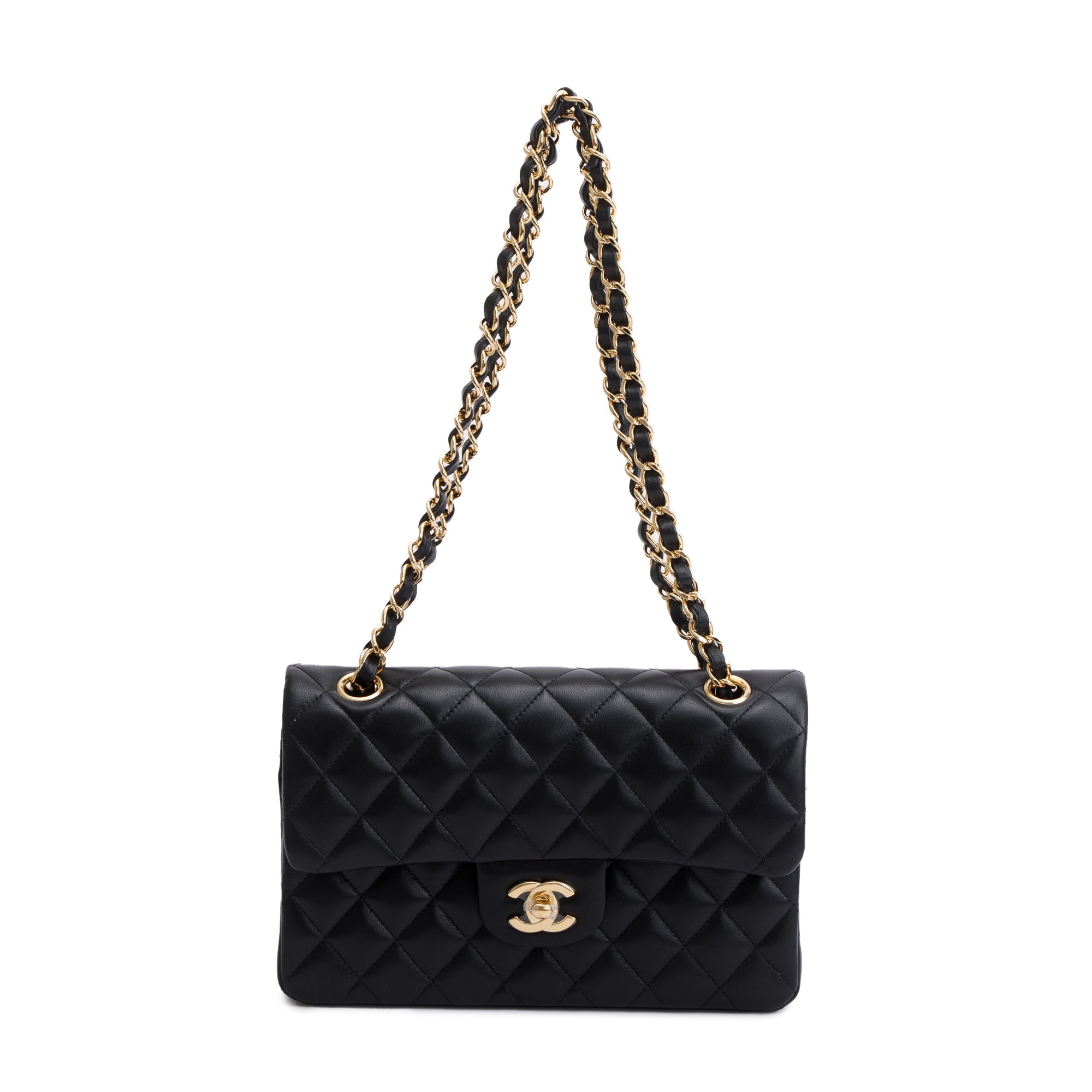 Chanel 2021 Black Lambskin Classic Small Double Flap Bag w/ Box