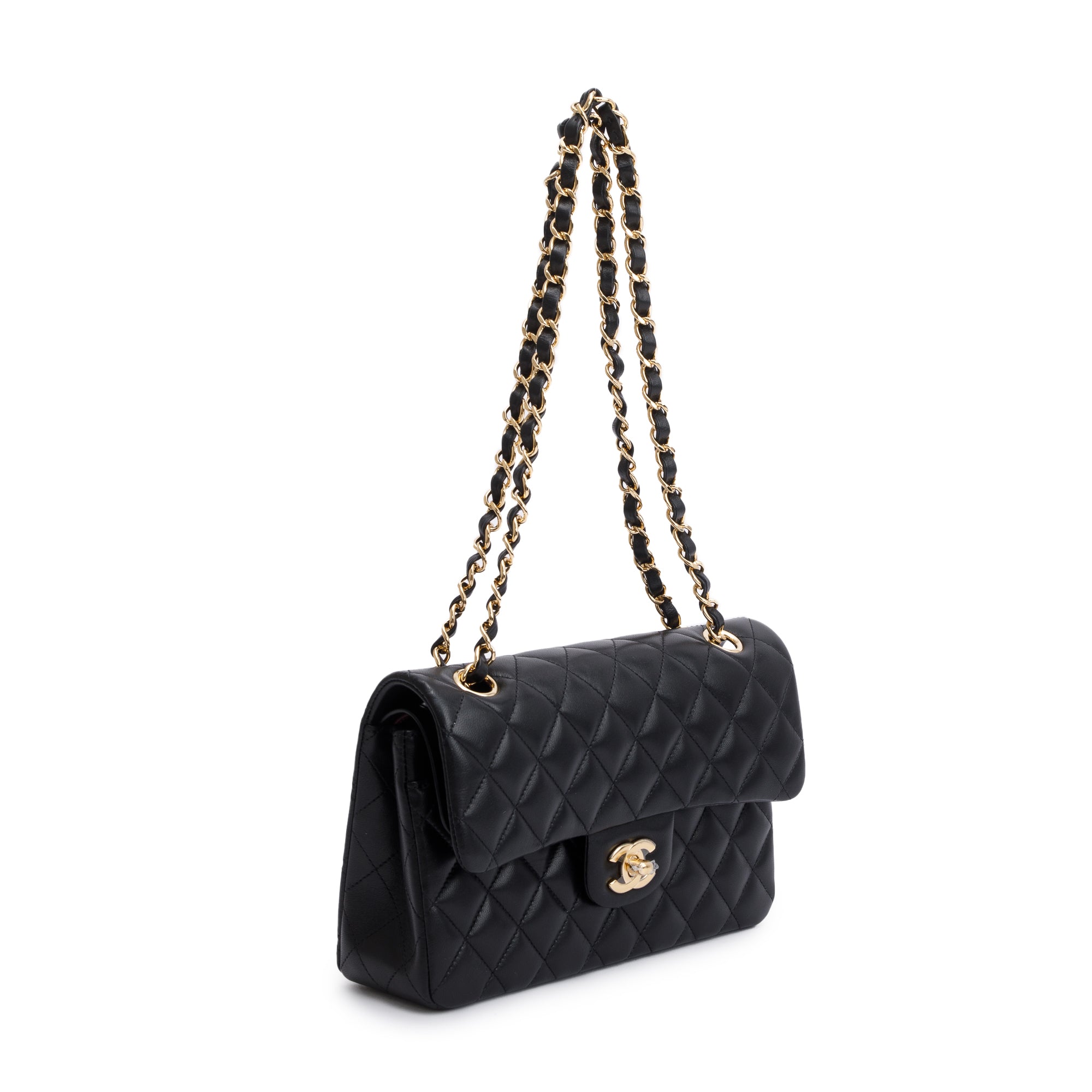 Chanel 2021 Black Lambskin Classic Small Double Flap Bag w/ Box