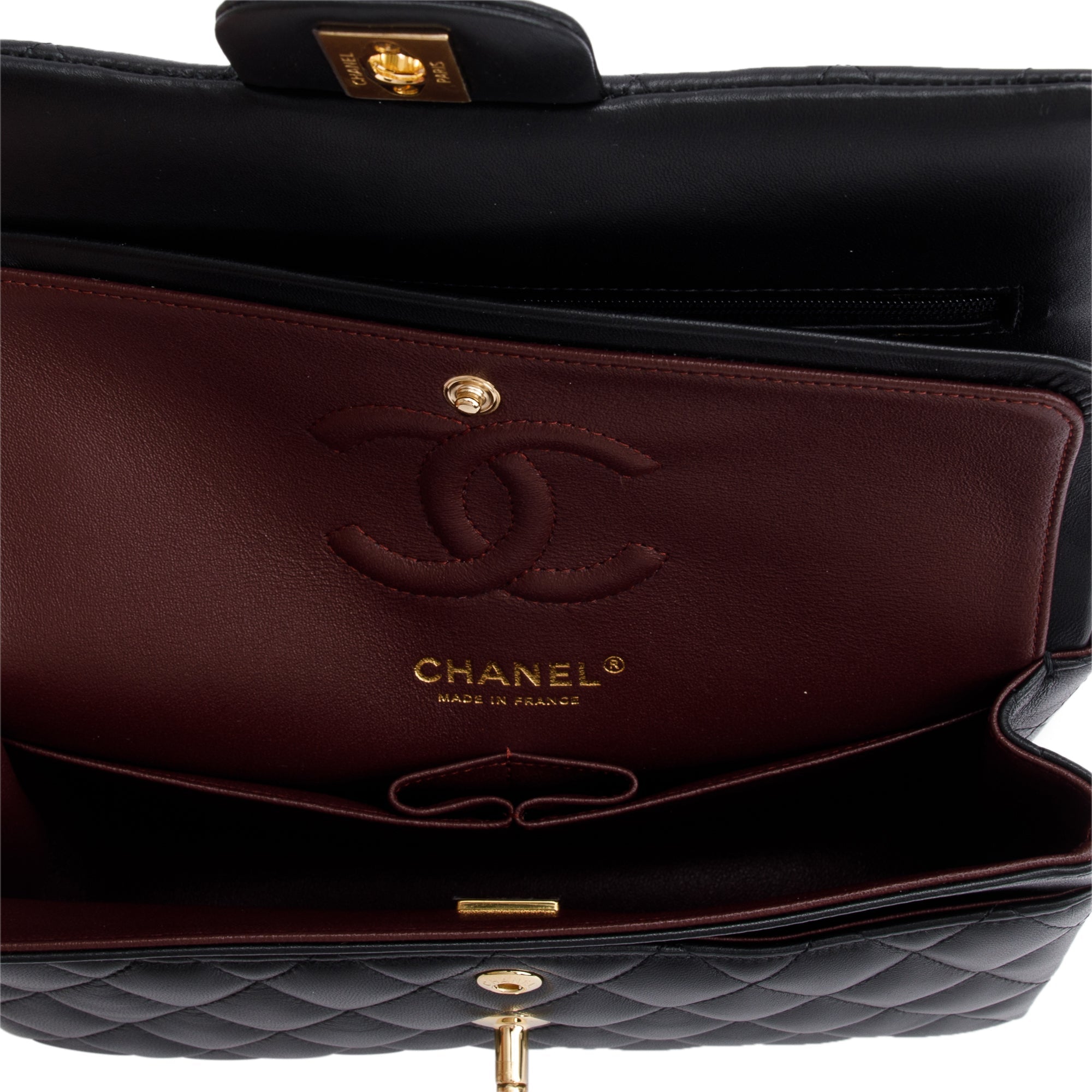 Chanel 2021 Black Lambskin Classic Small Double Flap Bag w/ Box