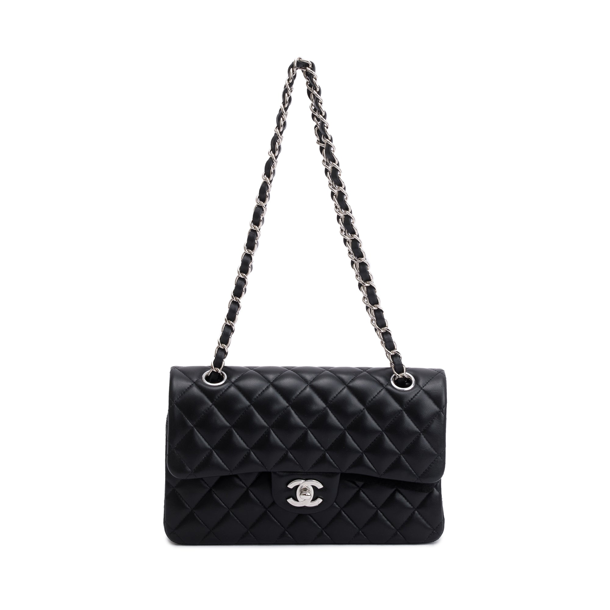 Chanel 2021 Black Lambskin Classic Small Double Flap Bag w/ Box & Authenticity Card