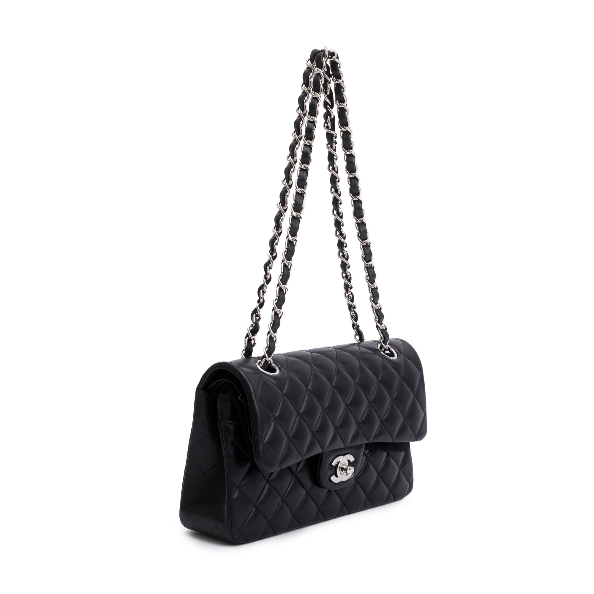 Chanel 2021 Black Lambskin Classic Small Double Flap Bag w/ Box & Authenticity Card